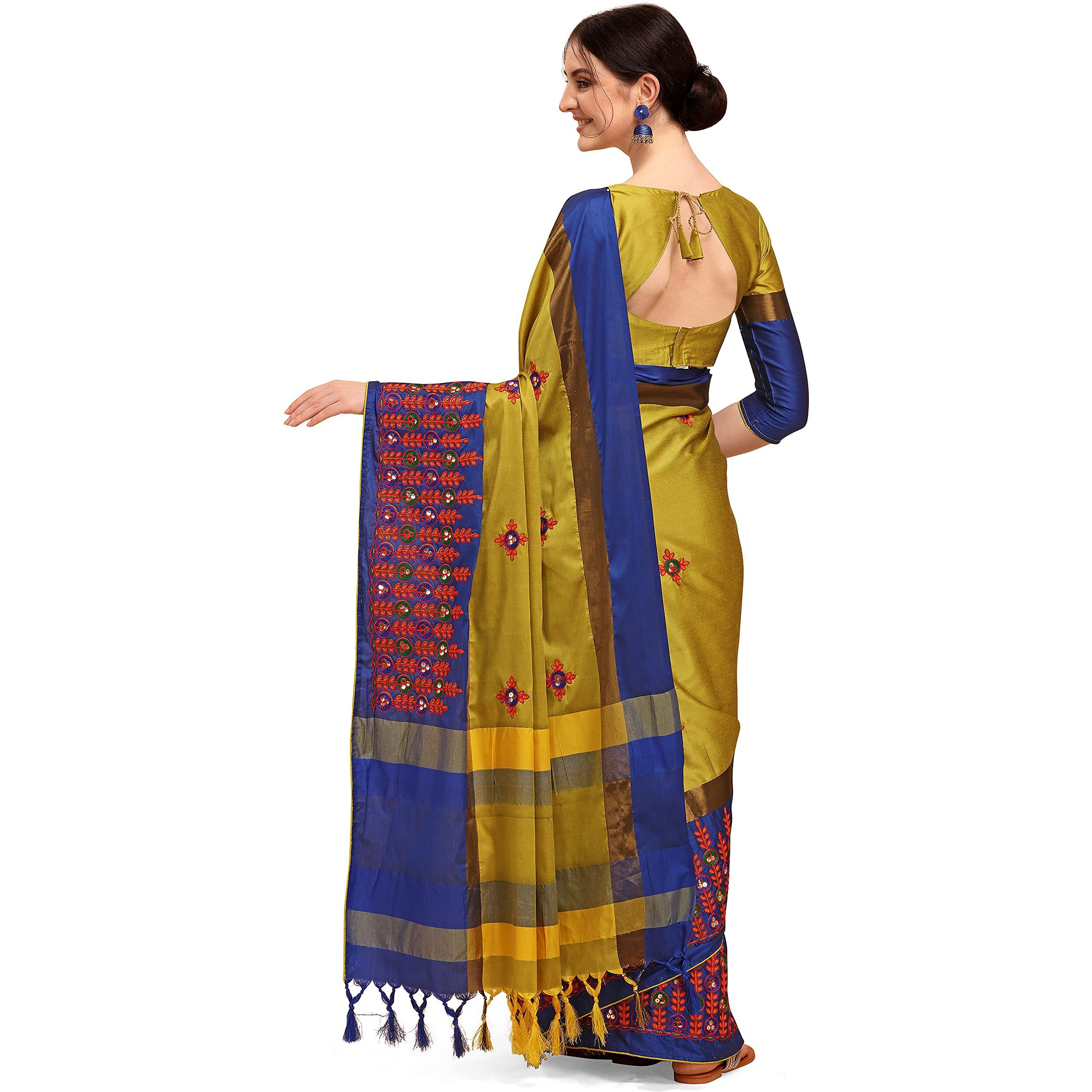 arriva fab Womens Cotton Blend Saree With Blouse Piece (Riva1242__Yellow)