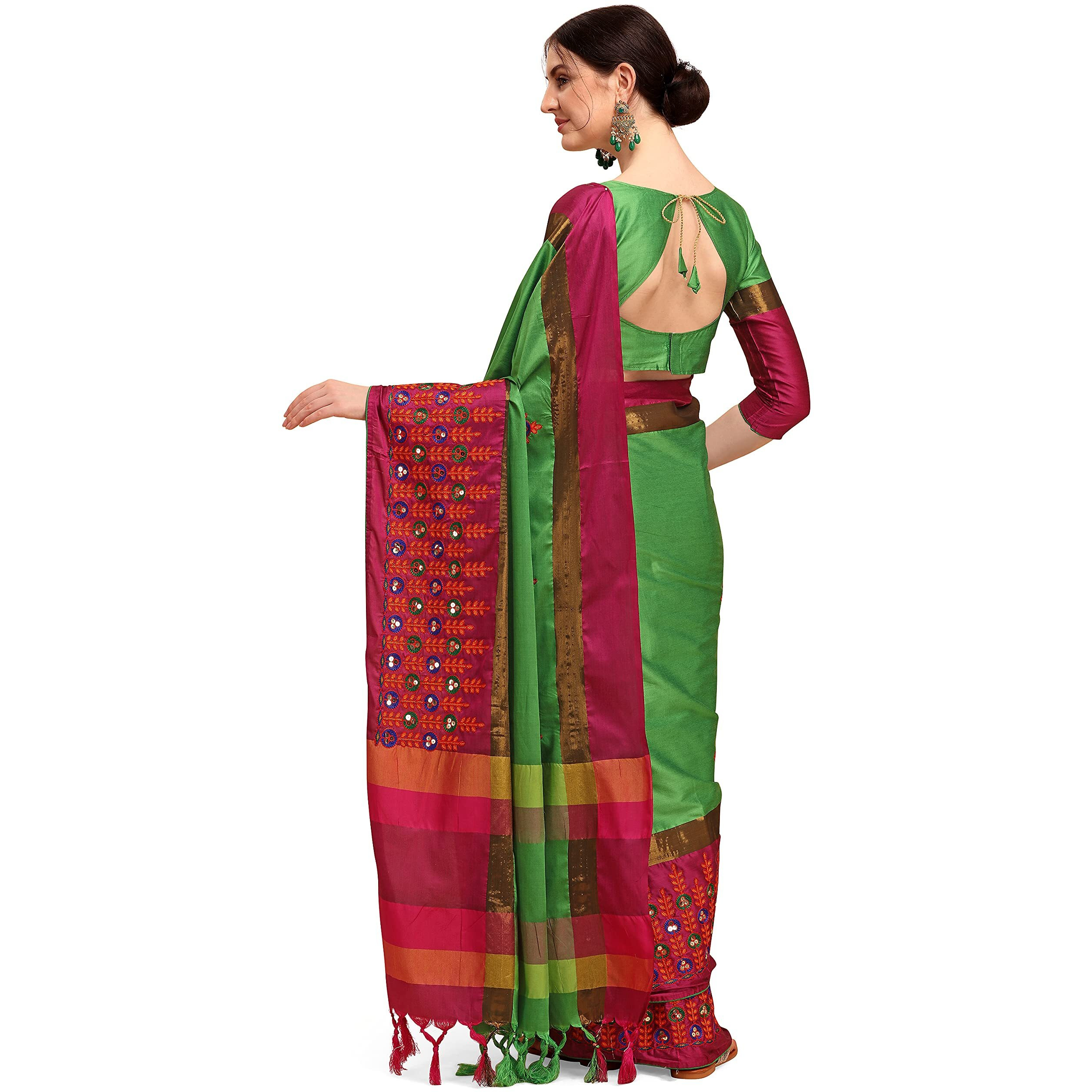 arriva fab Womens Cotton Blend Saree With Blouse Piece (Riva1246__Green)