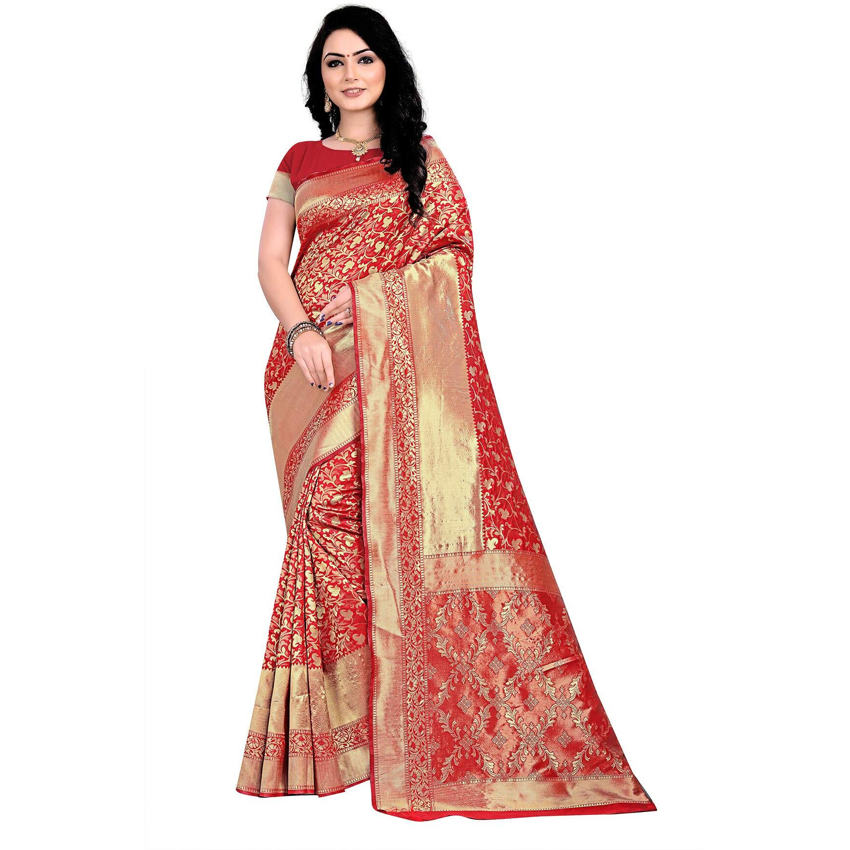 Anjaneya Sarees Womens Silk Saree With Blouse Piece (Red_G320_Red)