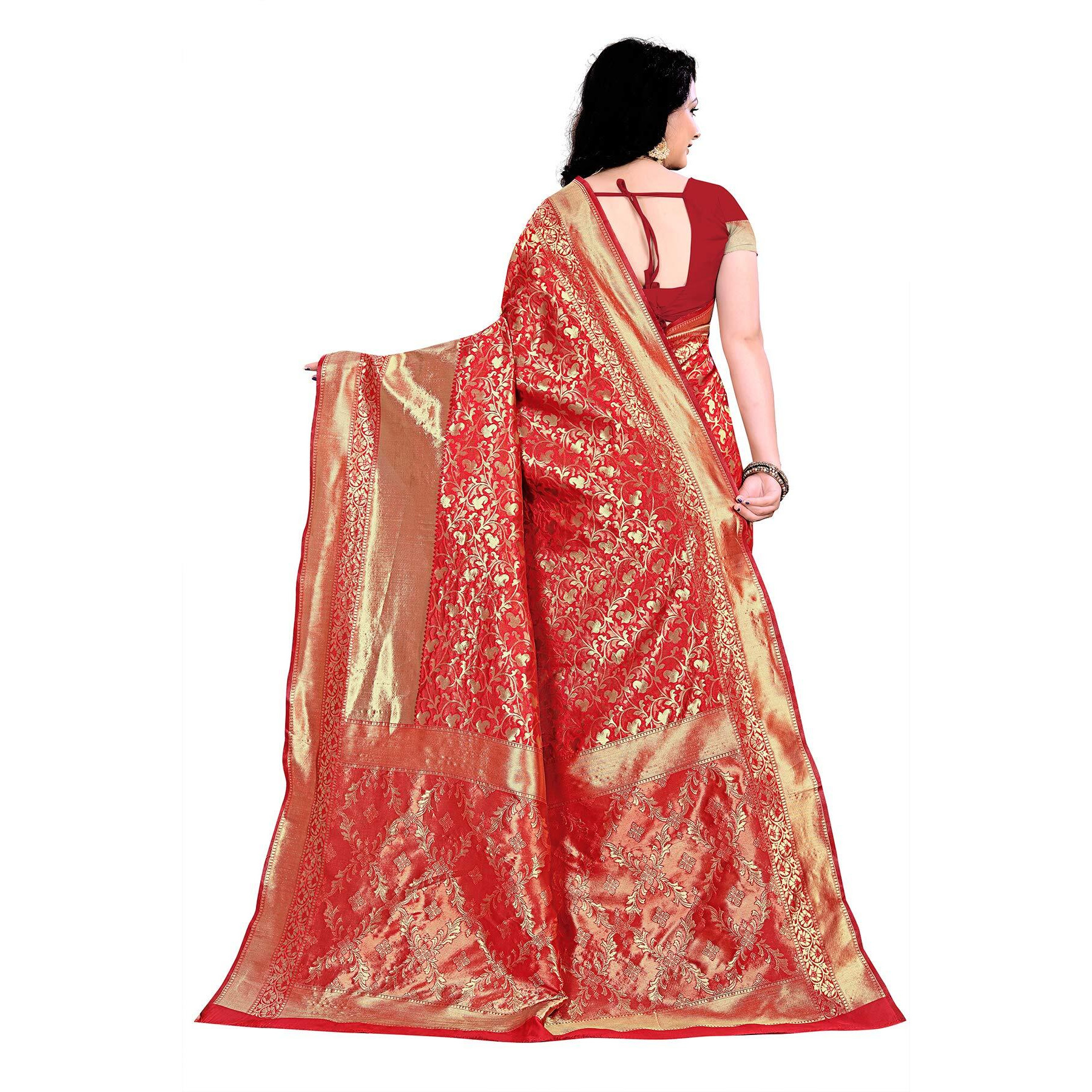 Anjaneya Sarees Womens Silk Saree With Blouse Piece (Red_G320_Red)