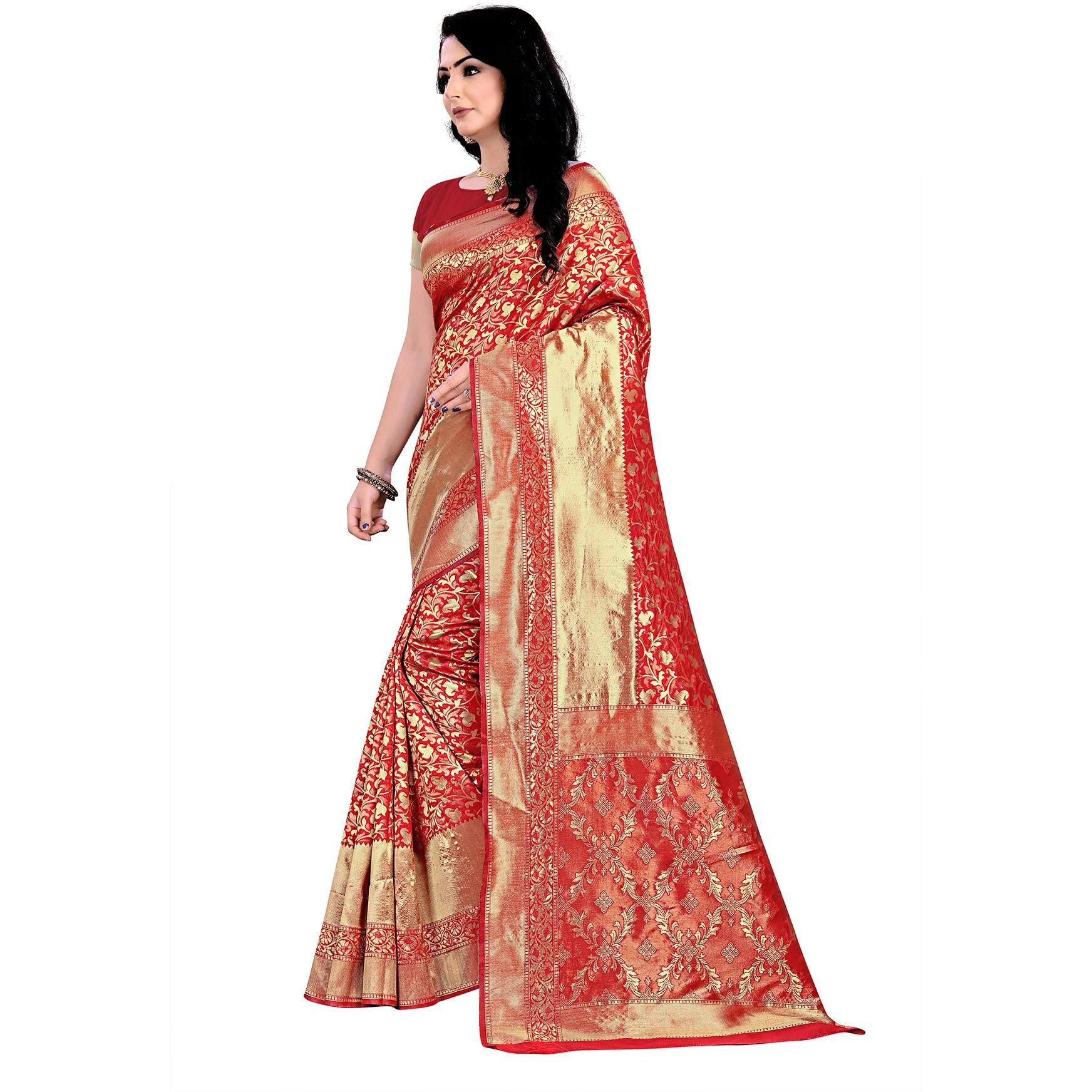 Anjaneya Sarees Womens Silk Saree With Blouse Piece (Red_G320_Red)