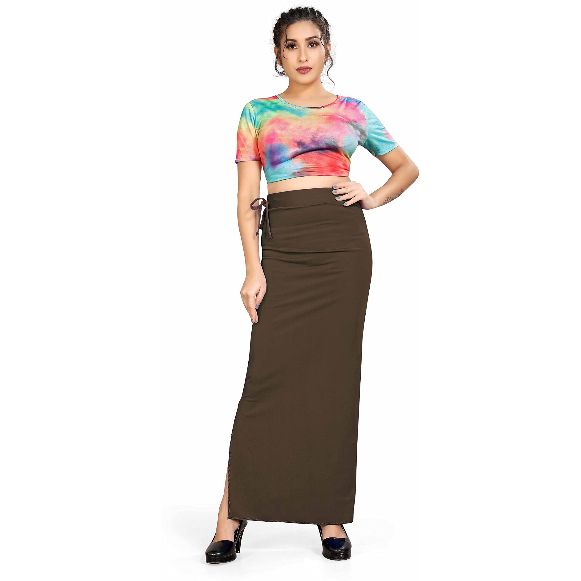 Confort Look Womens Brown Microfiber Saree Shapewear (Confort Saree Shapewear Brown L)