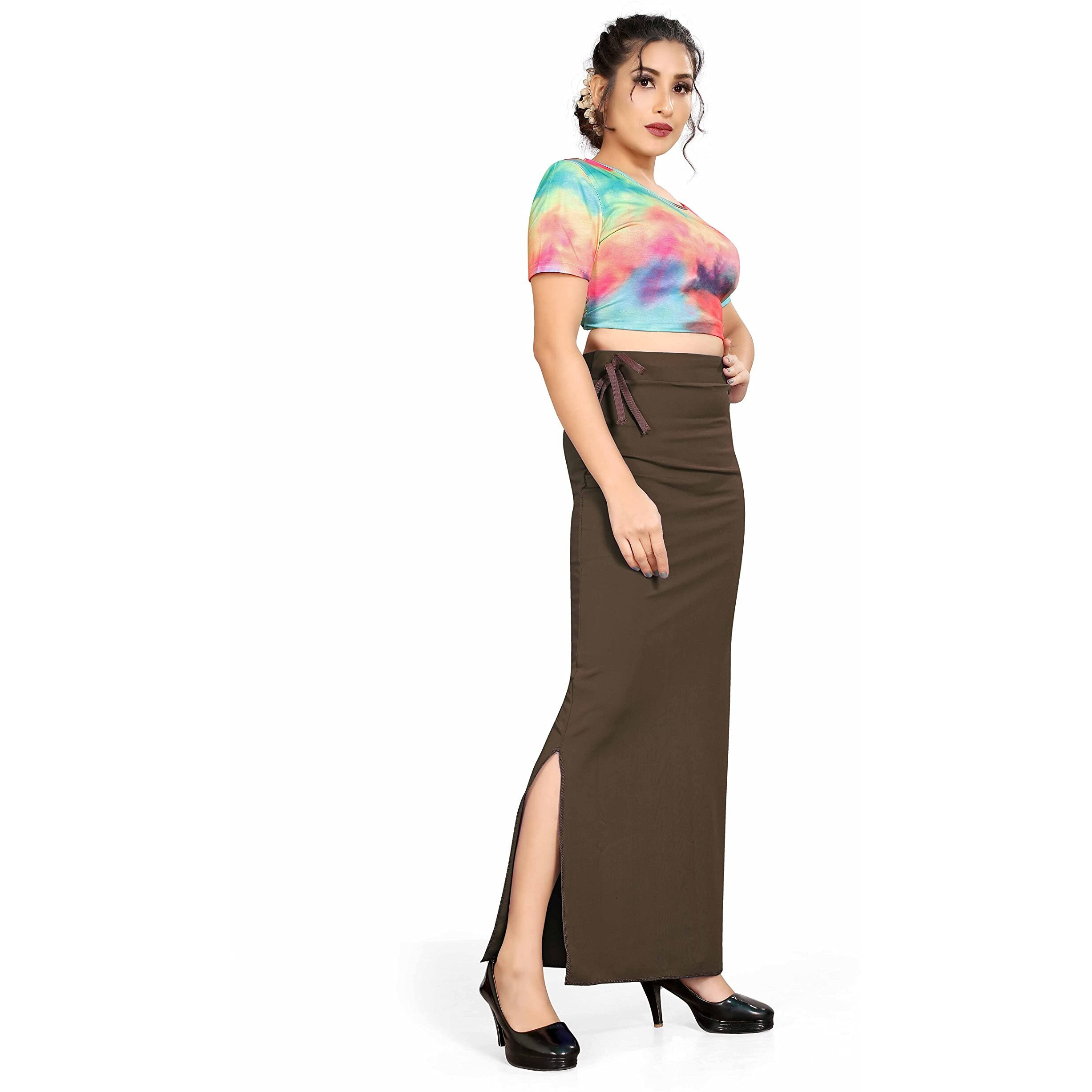 Confort Look Womens Brown Microfiber Saree Shapewear (Confort Saree Shapewear Brown L)