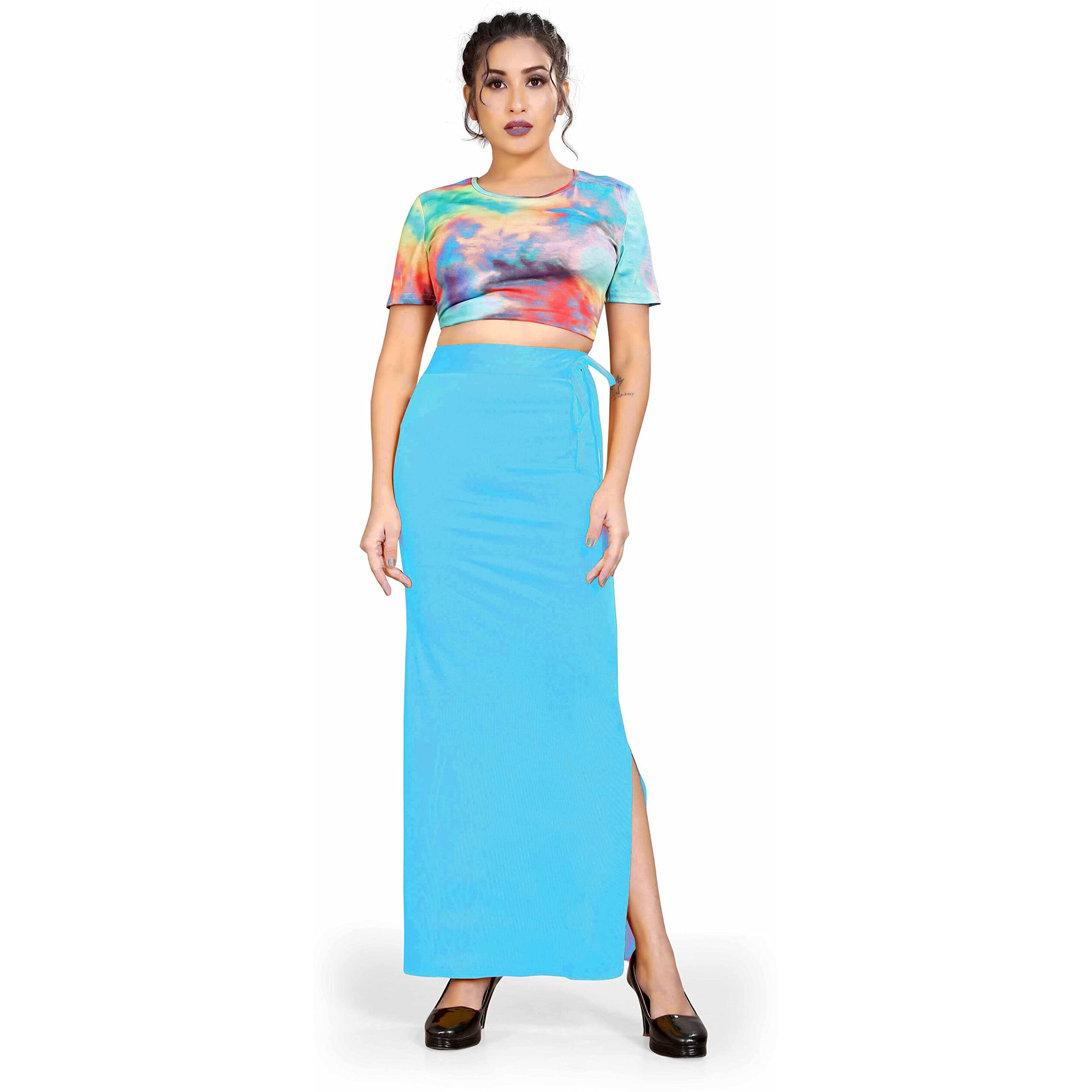 Confort Look Womens Turquoise Blue Microfiber Saree Shapewear (Confort Saree Shapewear Turquoise Blue L)