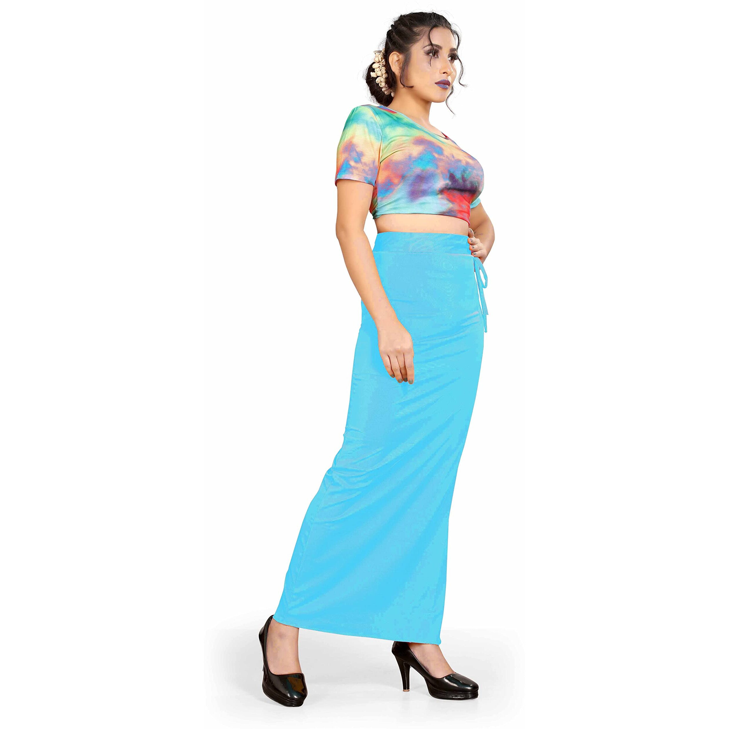 Confort Look Womens Turquoise Blue Microfiber Saree Shapewear (Confort Saree Shapewear Turquoise Blue L)