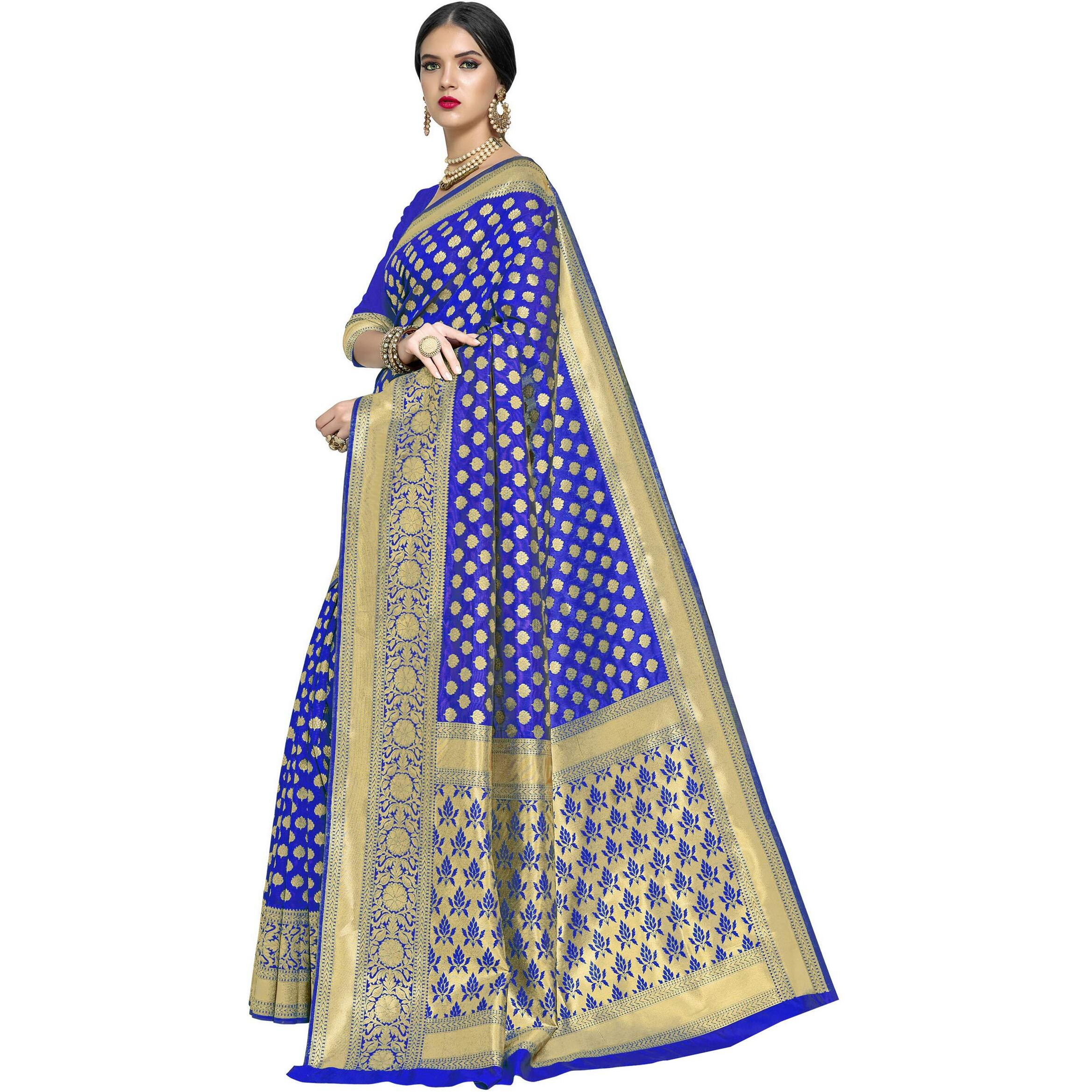 Glory Sarees Womens Kanchipuram Art Silk Saree With Blouse Piece(RoyalBlue)