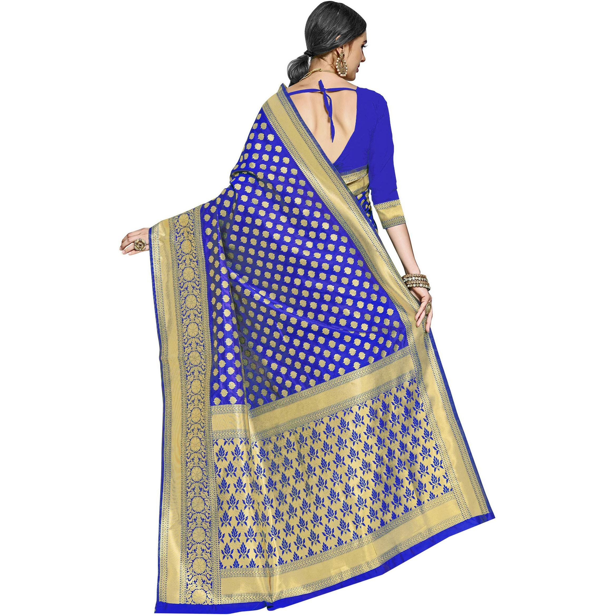 Glory Sarees Womens Kanchipuram Art Silk Saree With Blouse Piece(RoyalBlue)