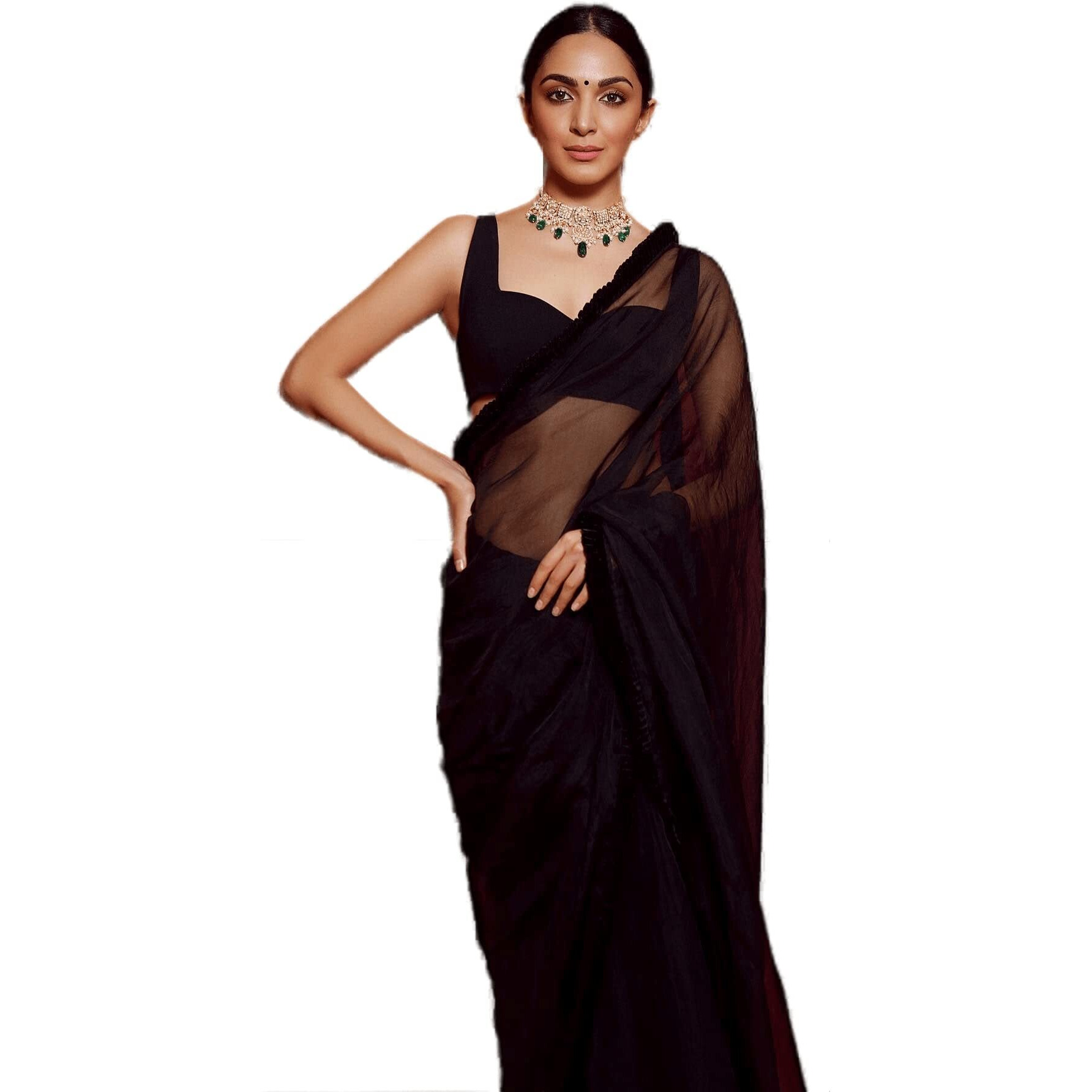 Sidhidata Womens Plain Georgette Saree With Unstitched Blouse Piece (Kiara Advani Black_Black_Free Size)