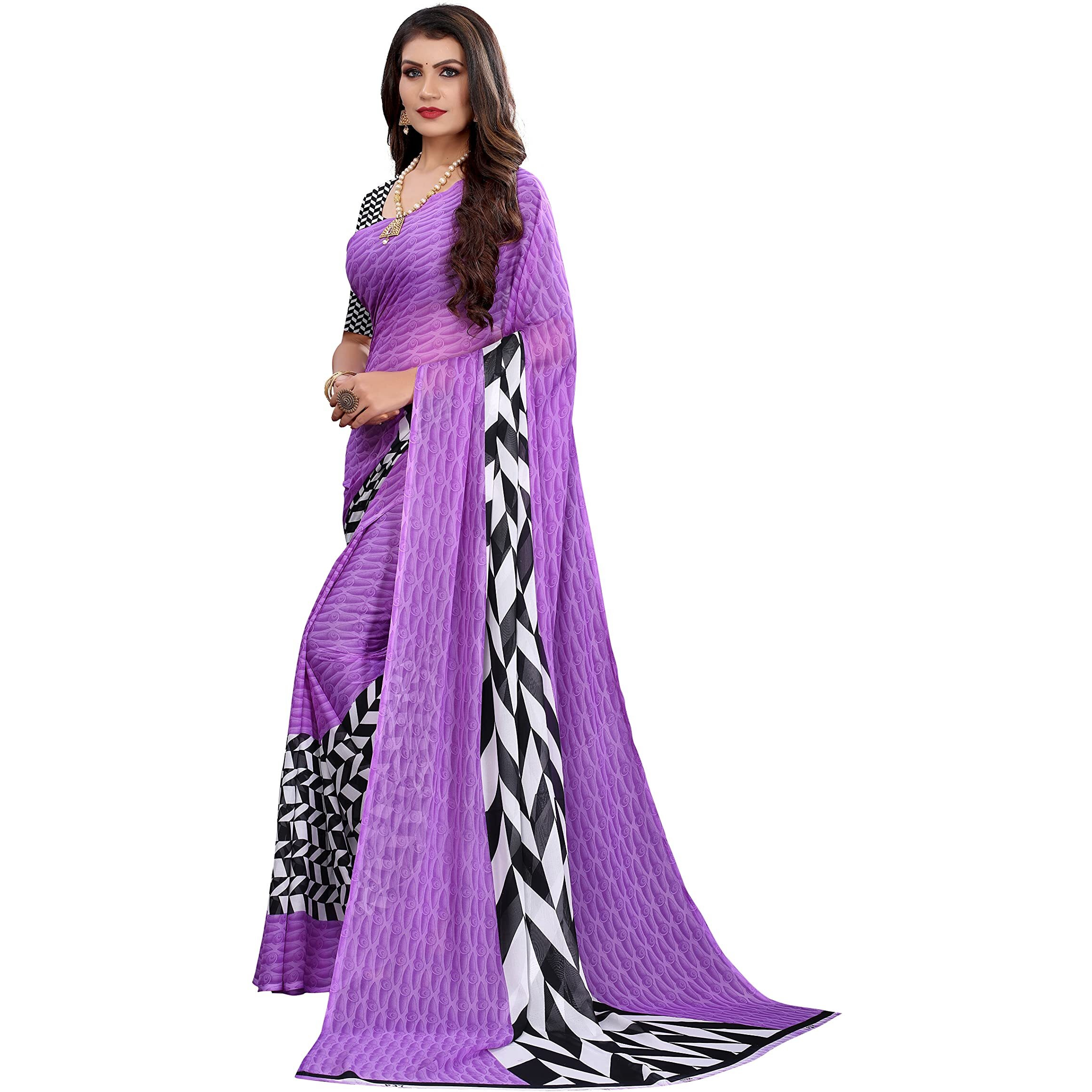 Yashika Women Pure Georgette Saree(PIKU VIOLATE_Purple_Free Size)