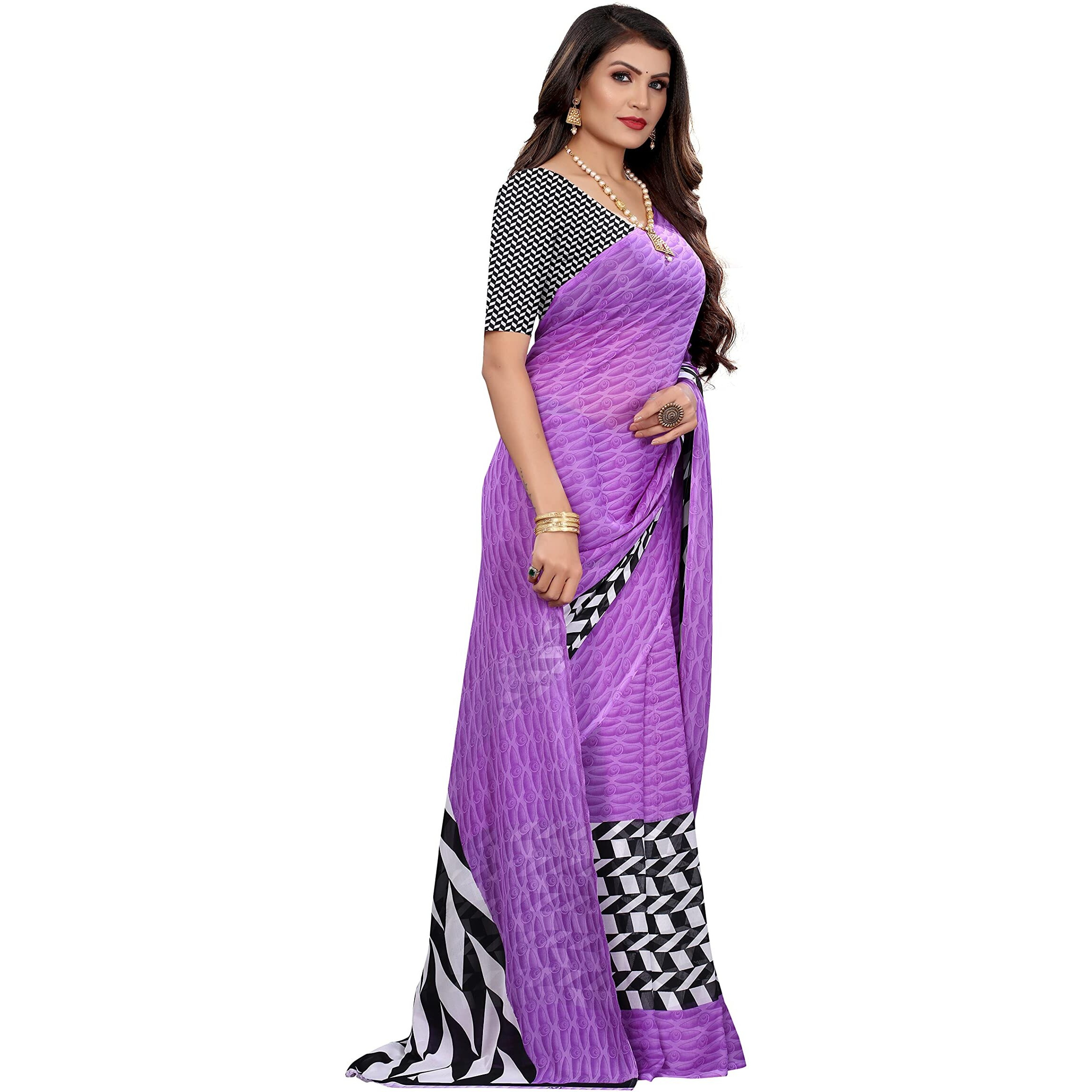 Yashika Women Pure Georgette Saree(PIKU VIOLATE_Purple_Free Size)