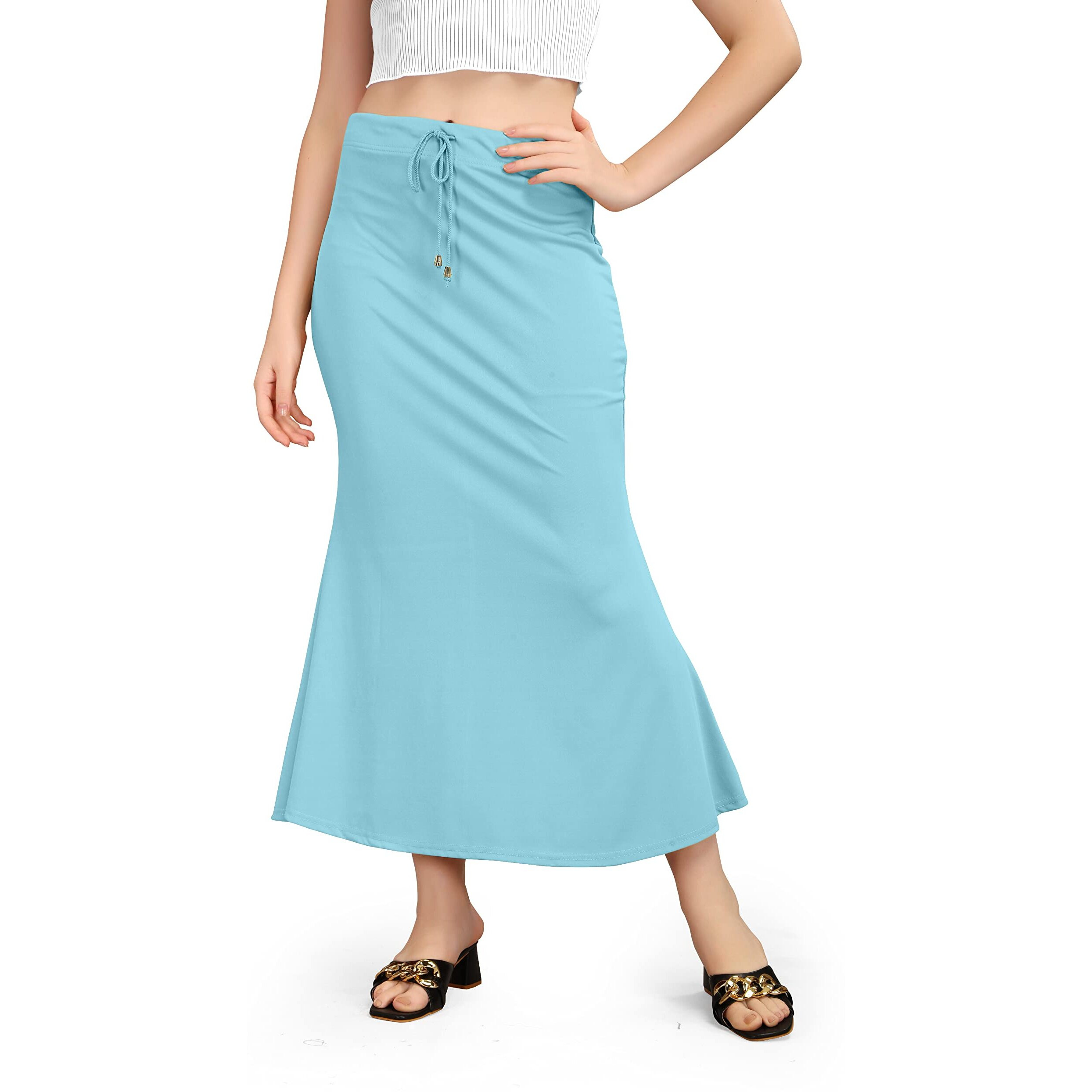 Mogsa Lycra Fishcut Saree Shapewear Petticoat for Women, Shapers for Womens Sarees (M, Baby Blue)