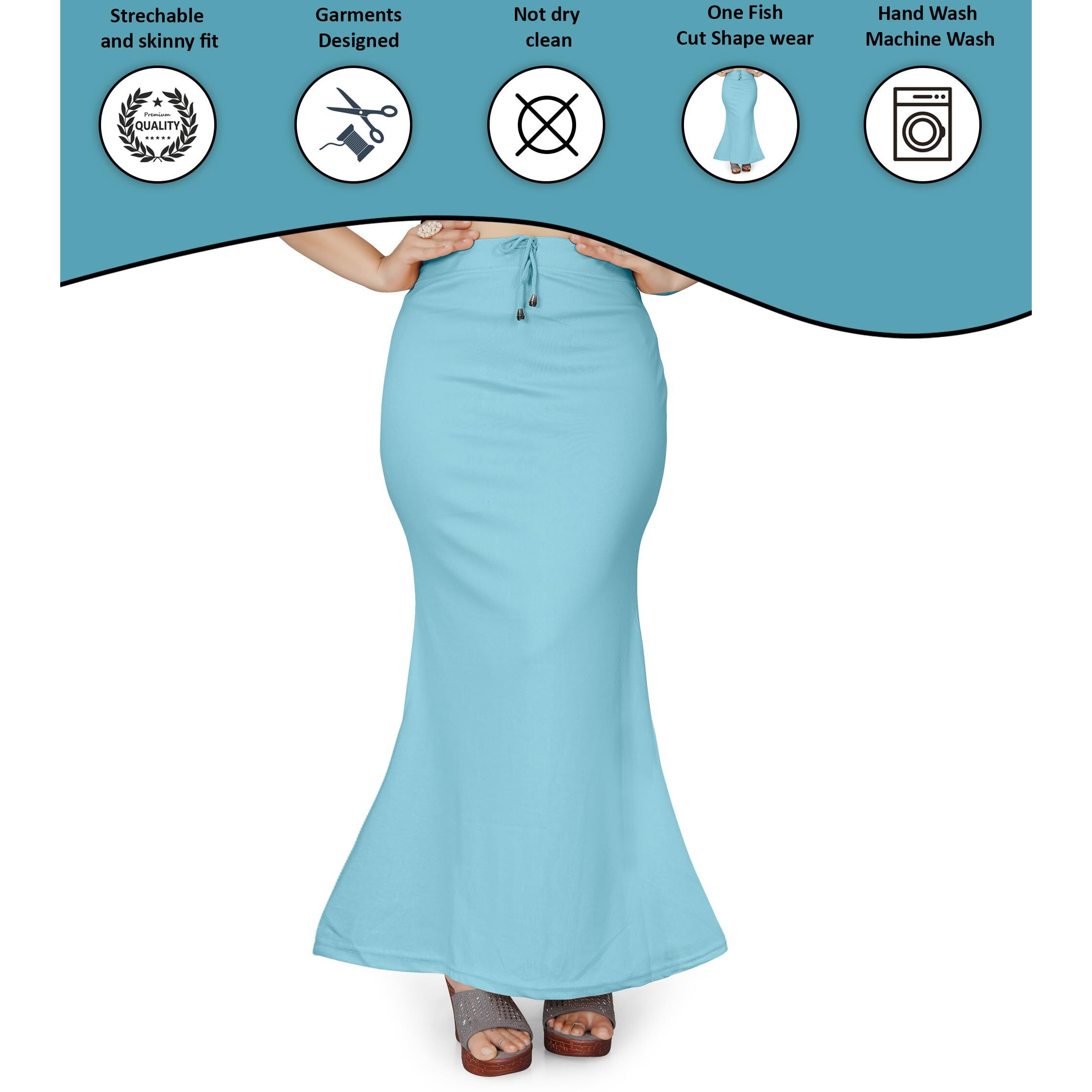 Mogsa Lycra Fishcut Saree Shapewear Petticoat for Women, Shapers for Womens Sarees (M, Baby Blue)