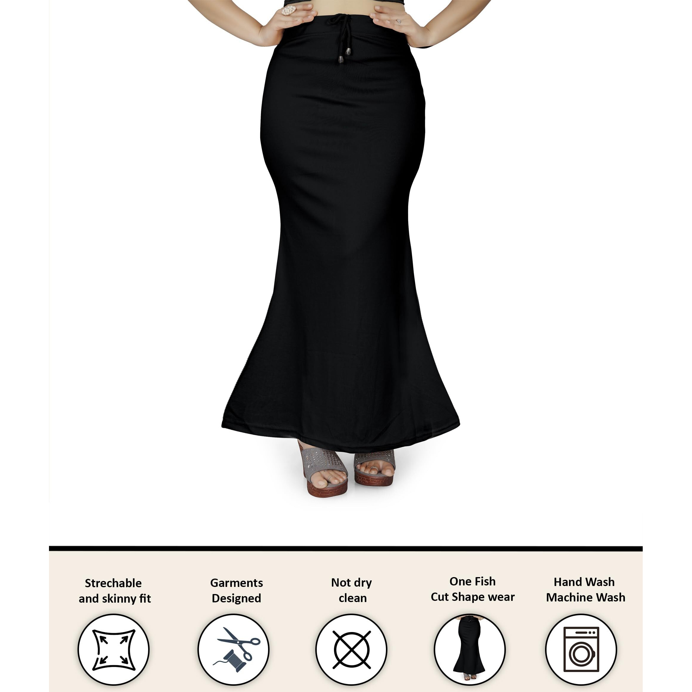 Mogsa Lycra Fishcut Saree Shapewear Petticoat for Women, Shapers for Womens Sarees (3XL, Black)