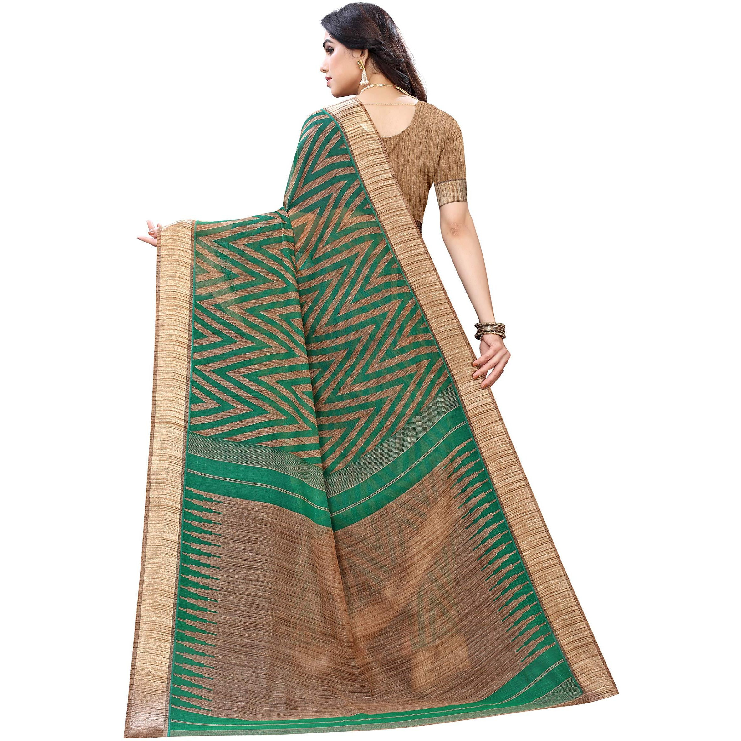 Bee M Pee Designer Pure Printed Silk Blend Cotton Sarees for Women 2022 Green