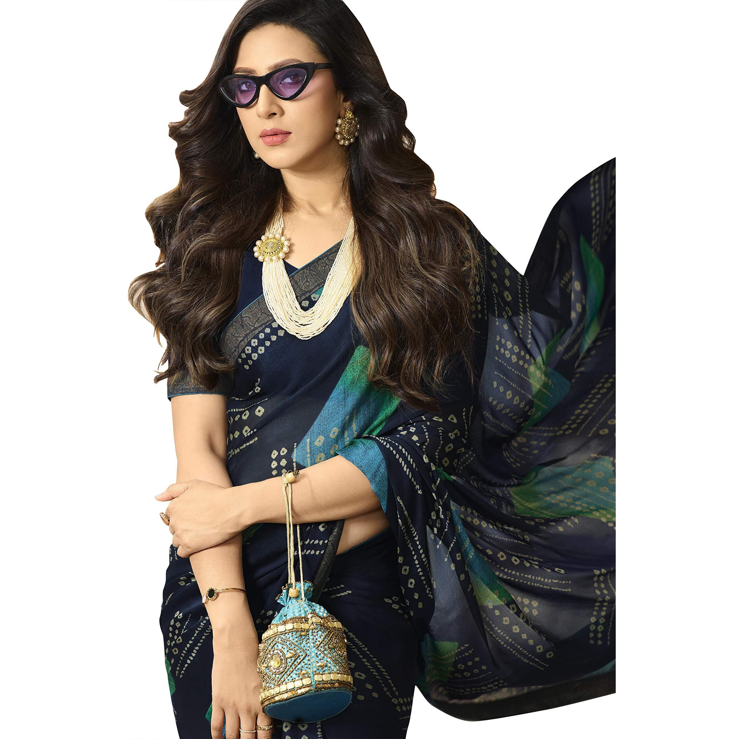 RAJESHWAR FASHION WITH RF Womens Printed Silk SareeWith Blouse(A39 BLUE BANDHANI NEW_Blue)