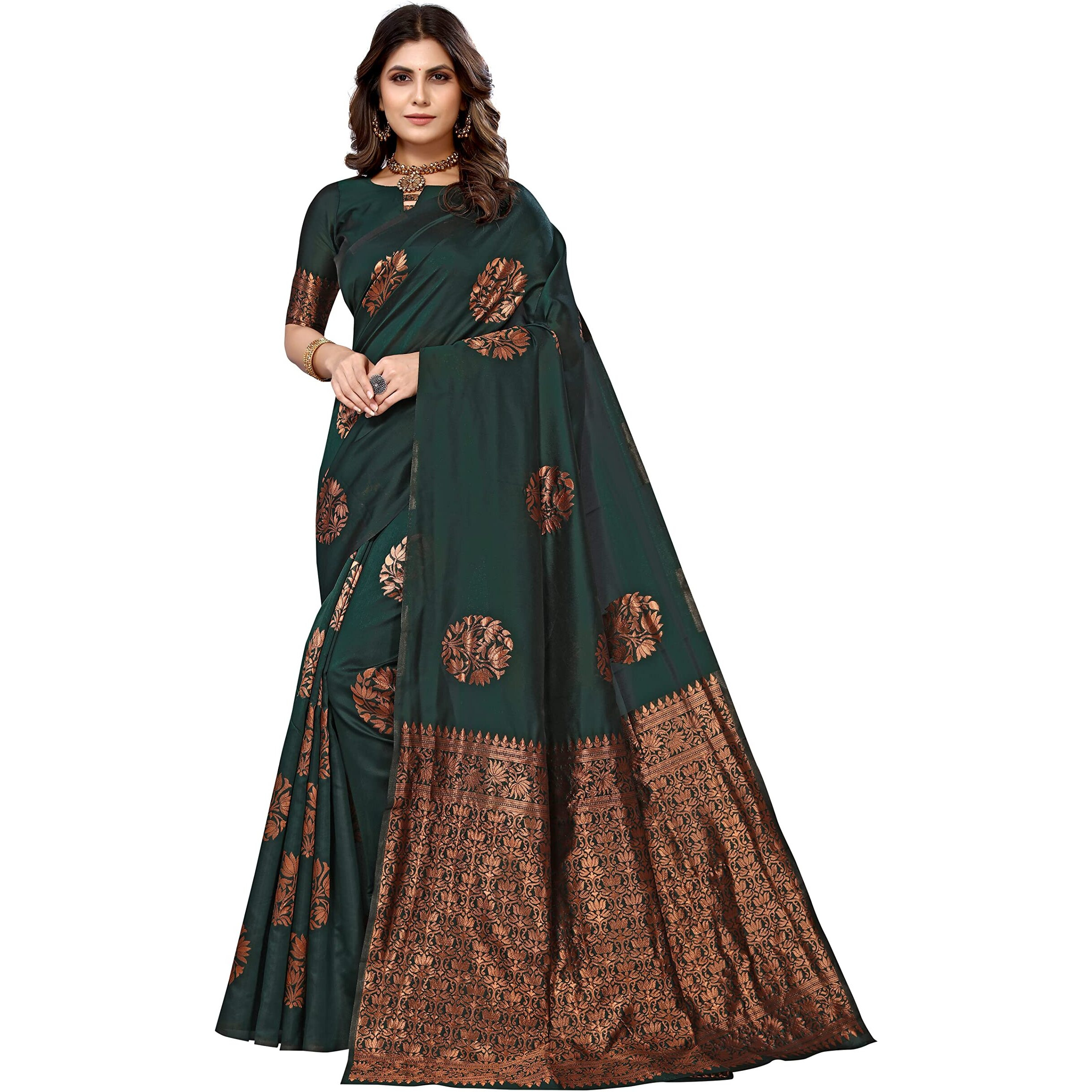 Yashika Womens Banarsi Relaxed Fit Silk Standard Length Saree (New Mudra Green