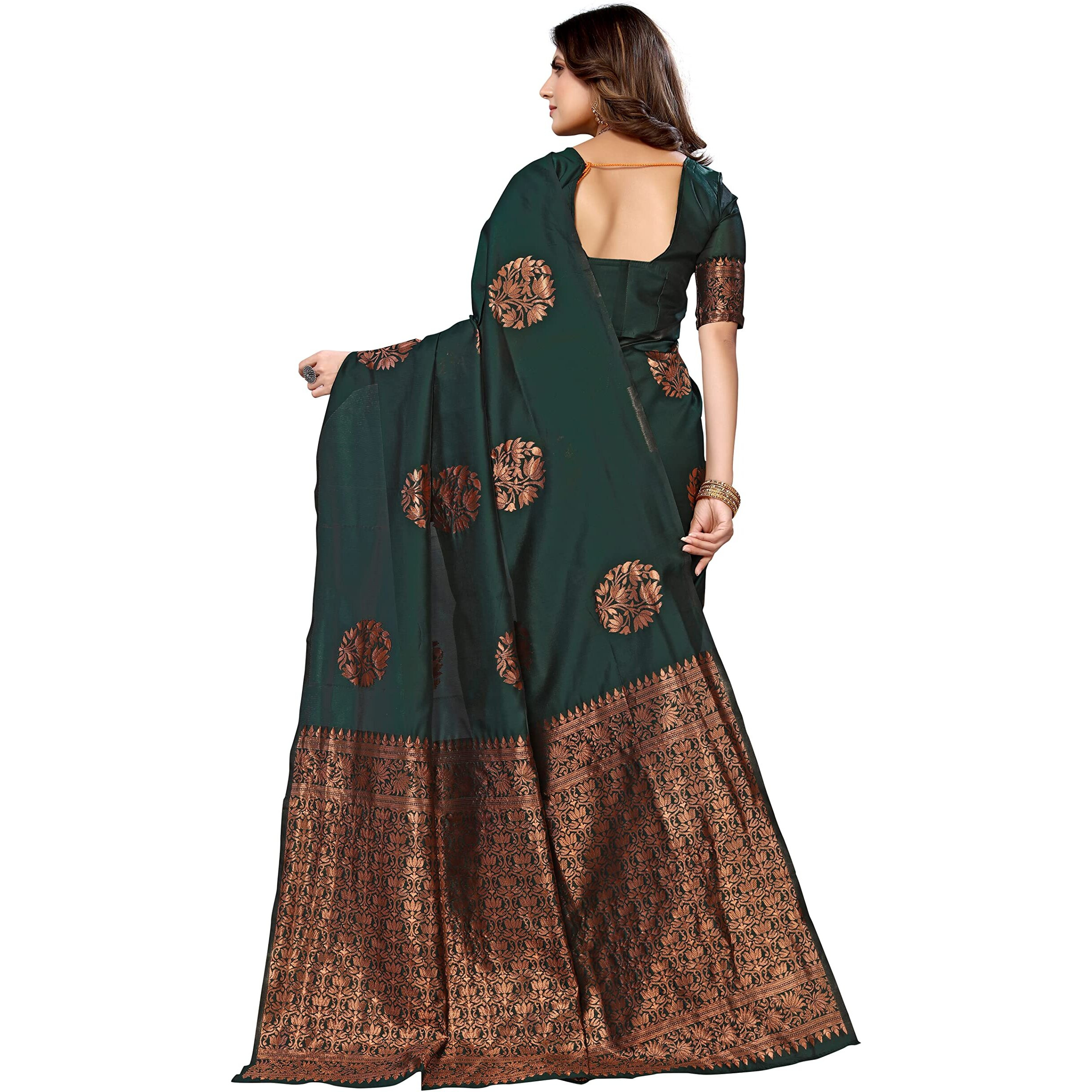 Yashika Womens Banarsi Relaxed Fit Silk Standard Length Saree (New Mudra Green