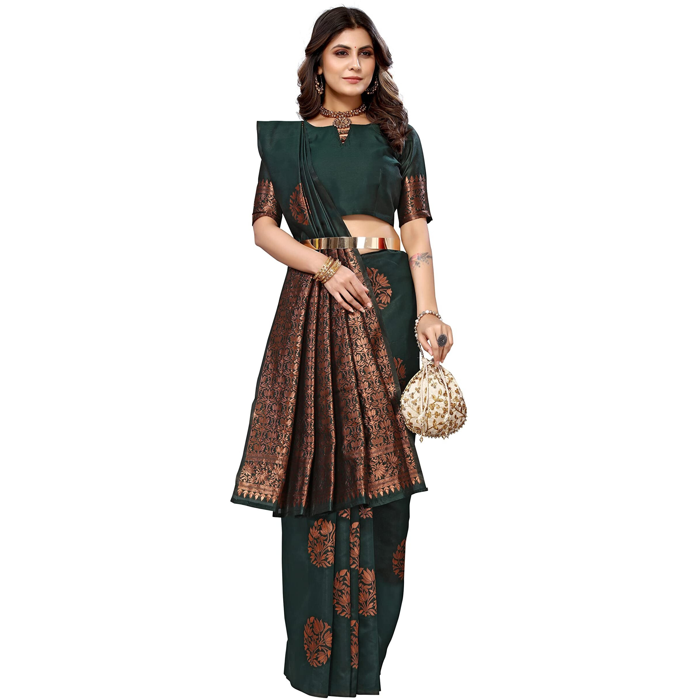 Yashika Womens Banarsi Relaxed Fit Silk Standard Length Saree (New Mudra Green