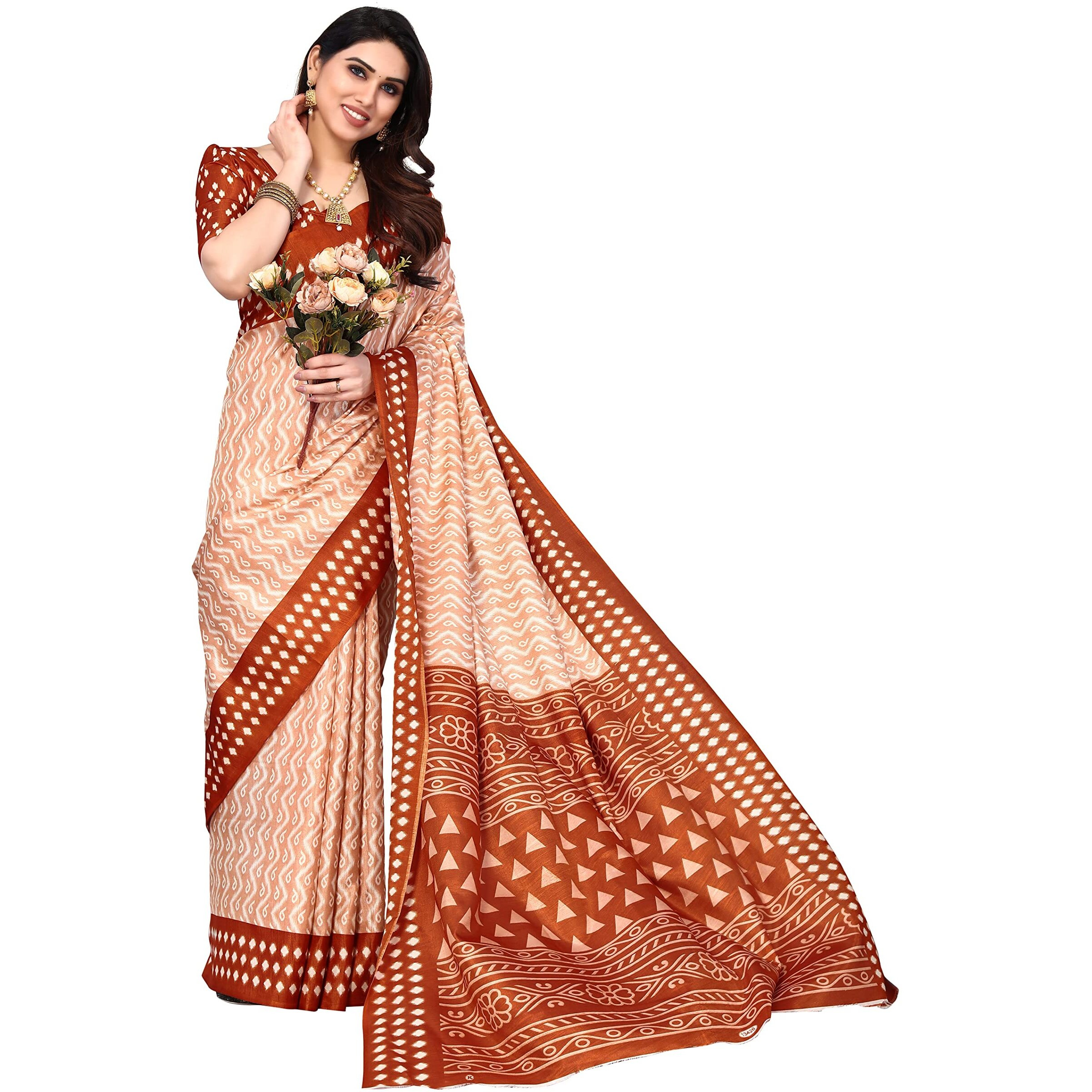 Bee M Pee Designer Silk Cotton Blend (Fancy Party Stylish Sarees for Women_Rust)