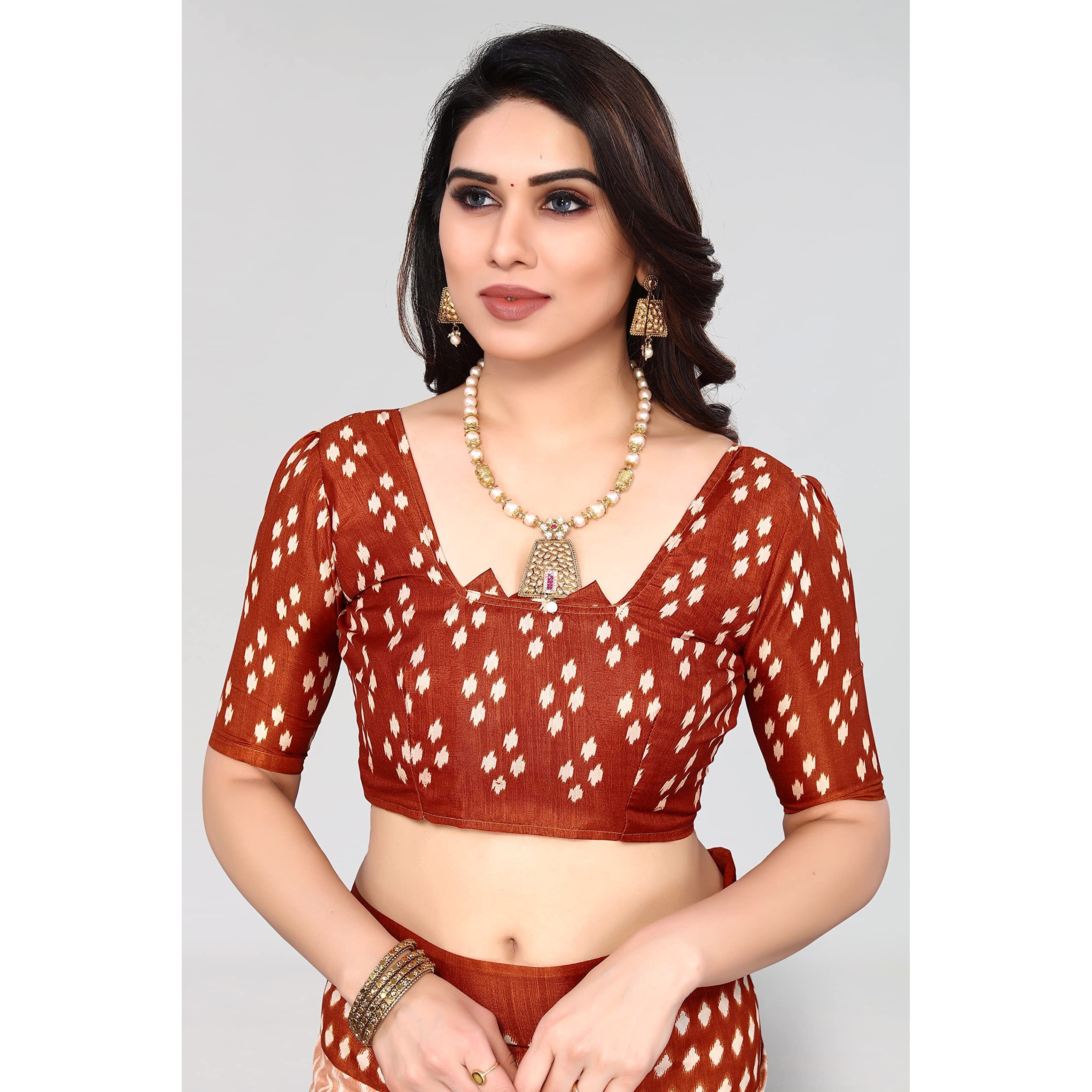 Bee M Pee Designer Silk Cotton Blend (Fancy Party Stylish Sarees for Women_Rust)