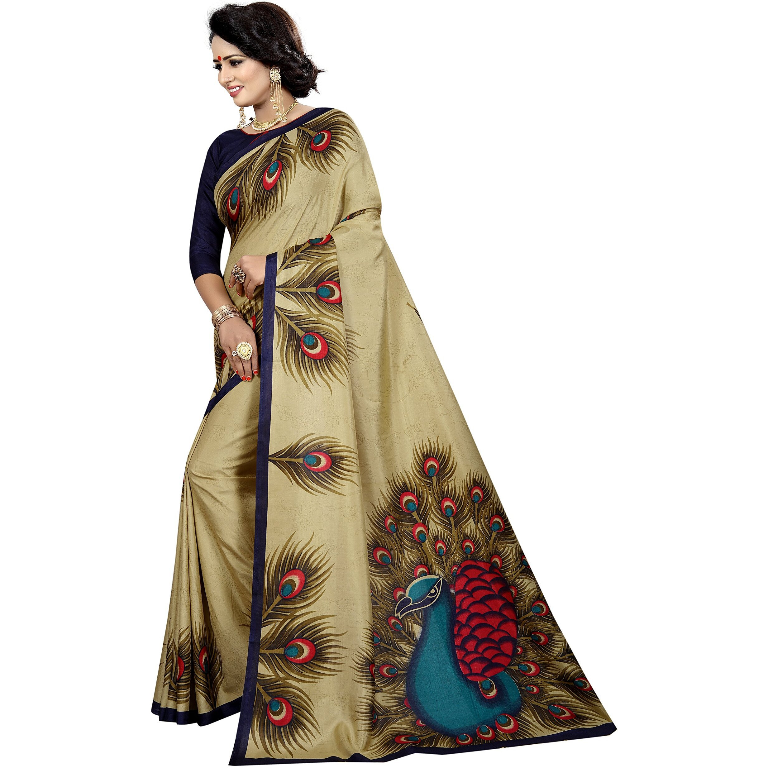 Yashika Womens Silk Saree With Blouse Piece (Sdpl-Golden Peacock_Gold_Free Size_Multicolour)