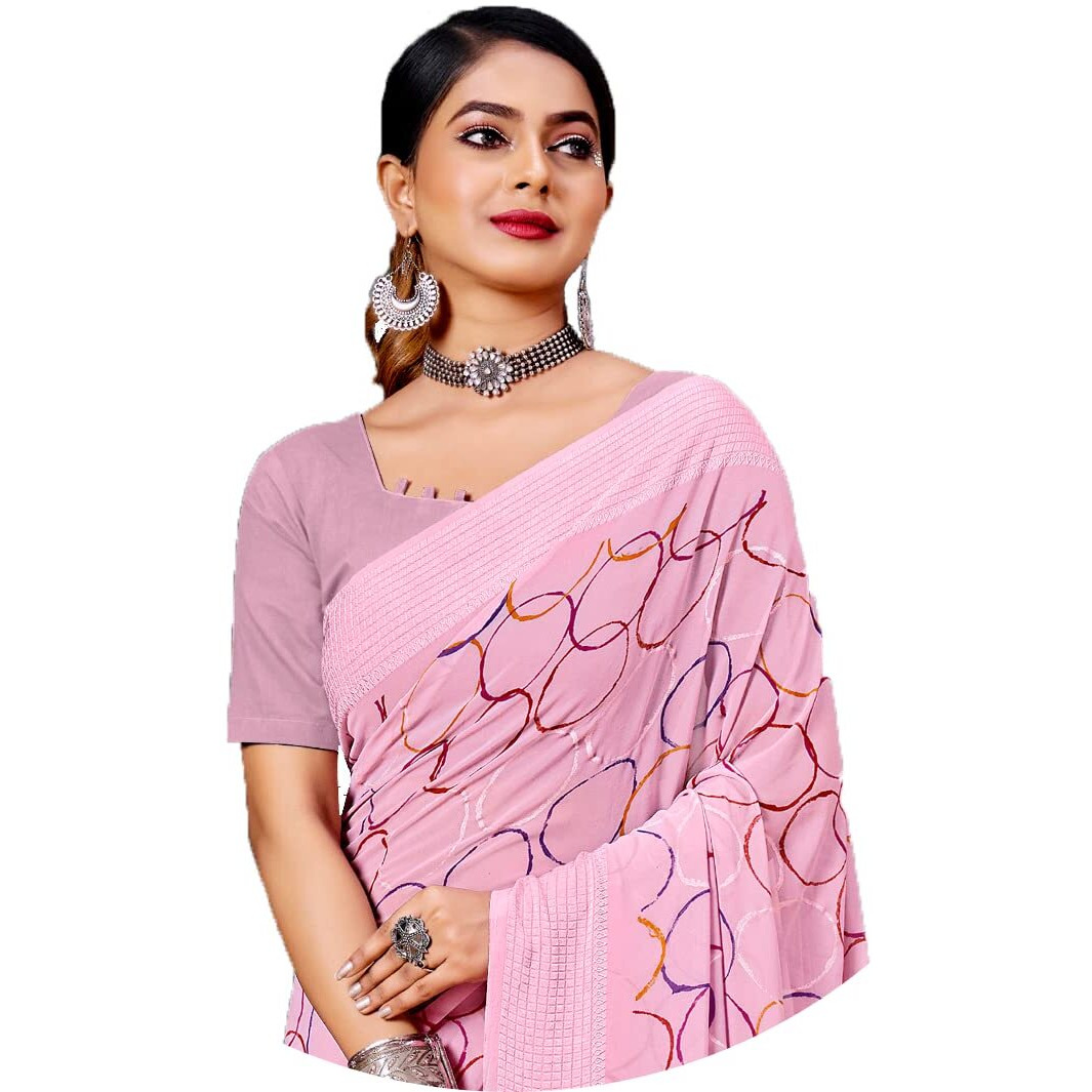 Amazon Brand - Anarva Women Plain Weave Georgette Saree (prada-circle-pink-re)