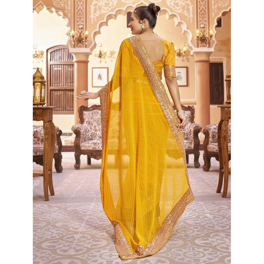 Satrani Womens Pure Georgette Saree (3463S236N_Yellow)
