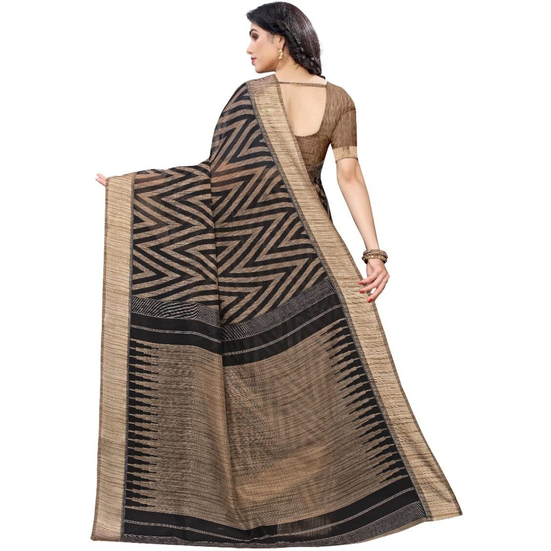 Yashika Womens Woven Linen Saree With Blouse Piece (Bee Black_Black)