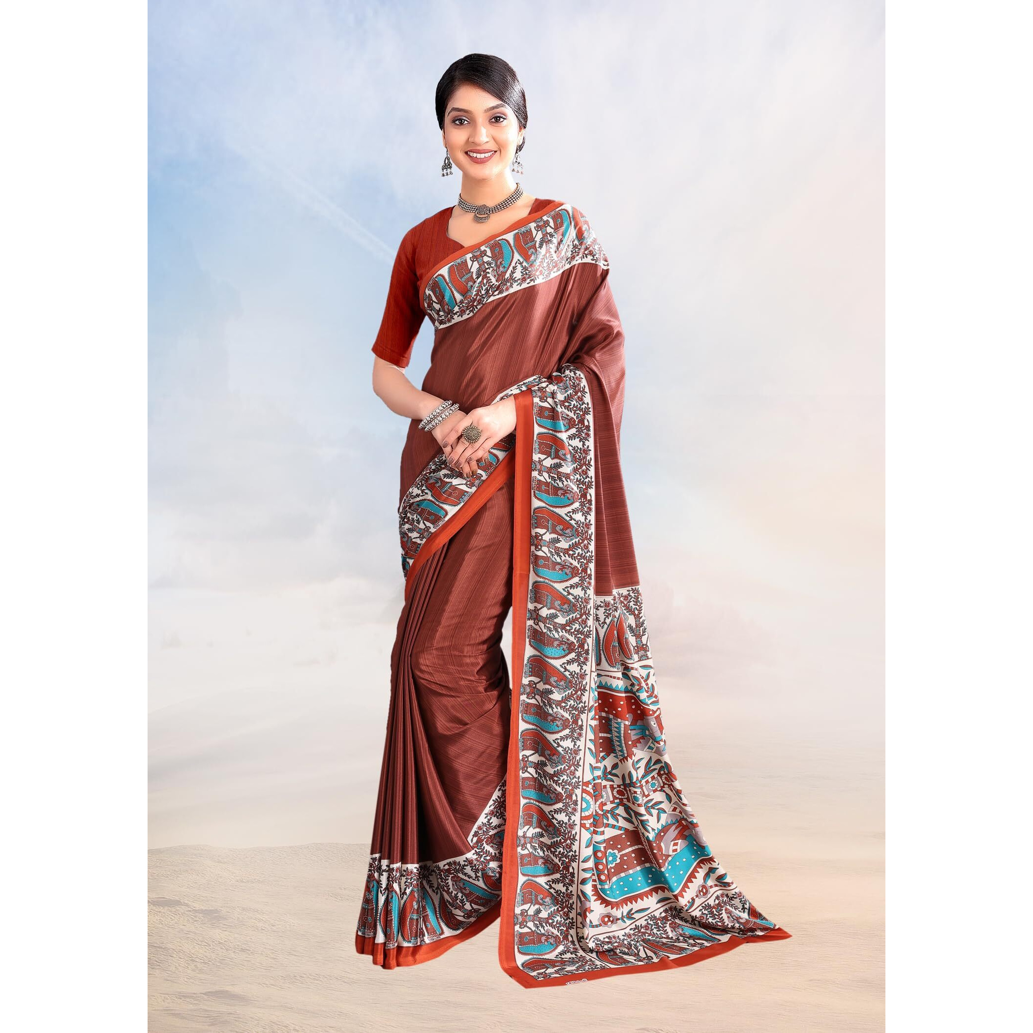 Jaanvi fashion Womens Ethnic Printed Crepe Silk Saree with Blouse Piece