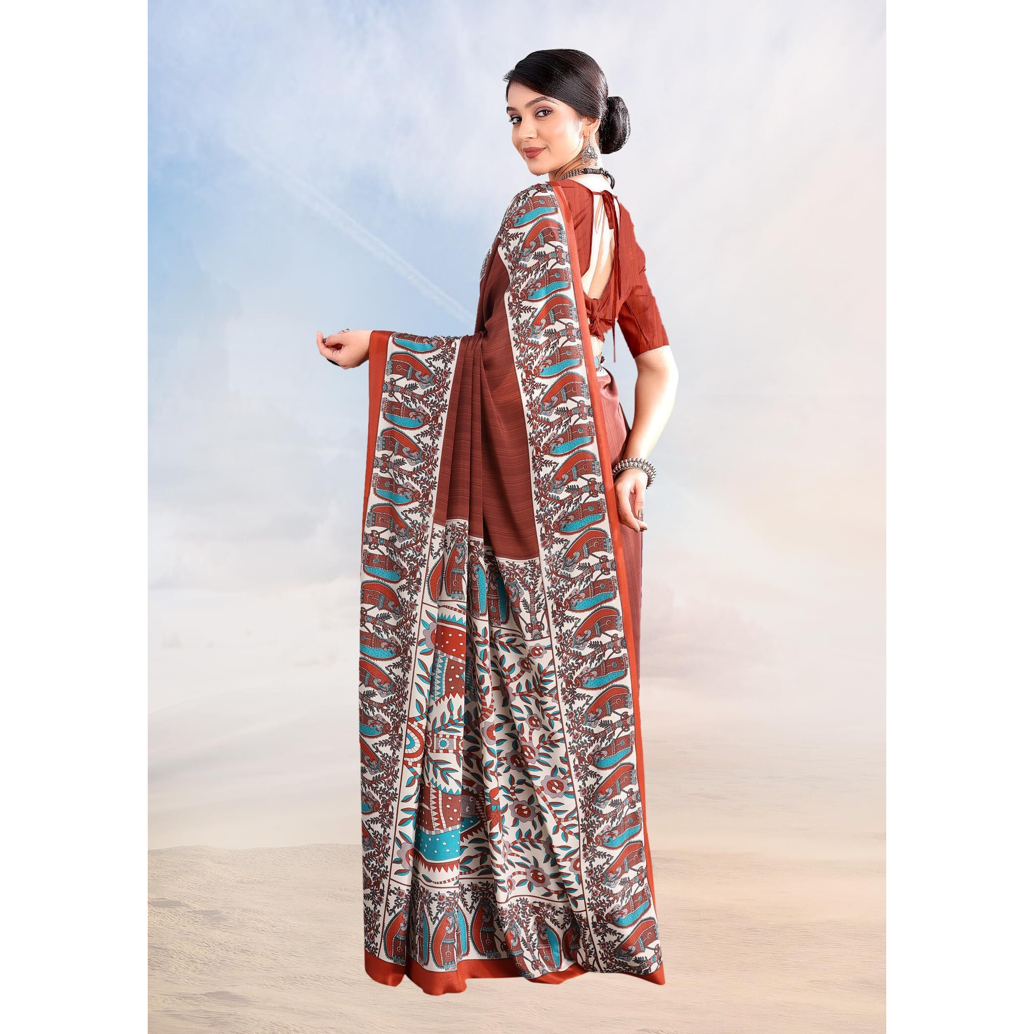 Jaanvi fashion Womens Ethnic Printed Crepe Silk Saree with Blouse Piece