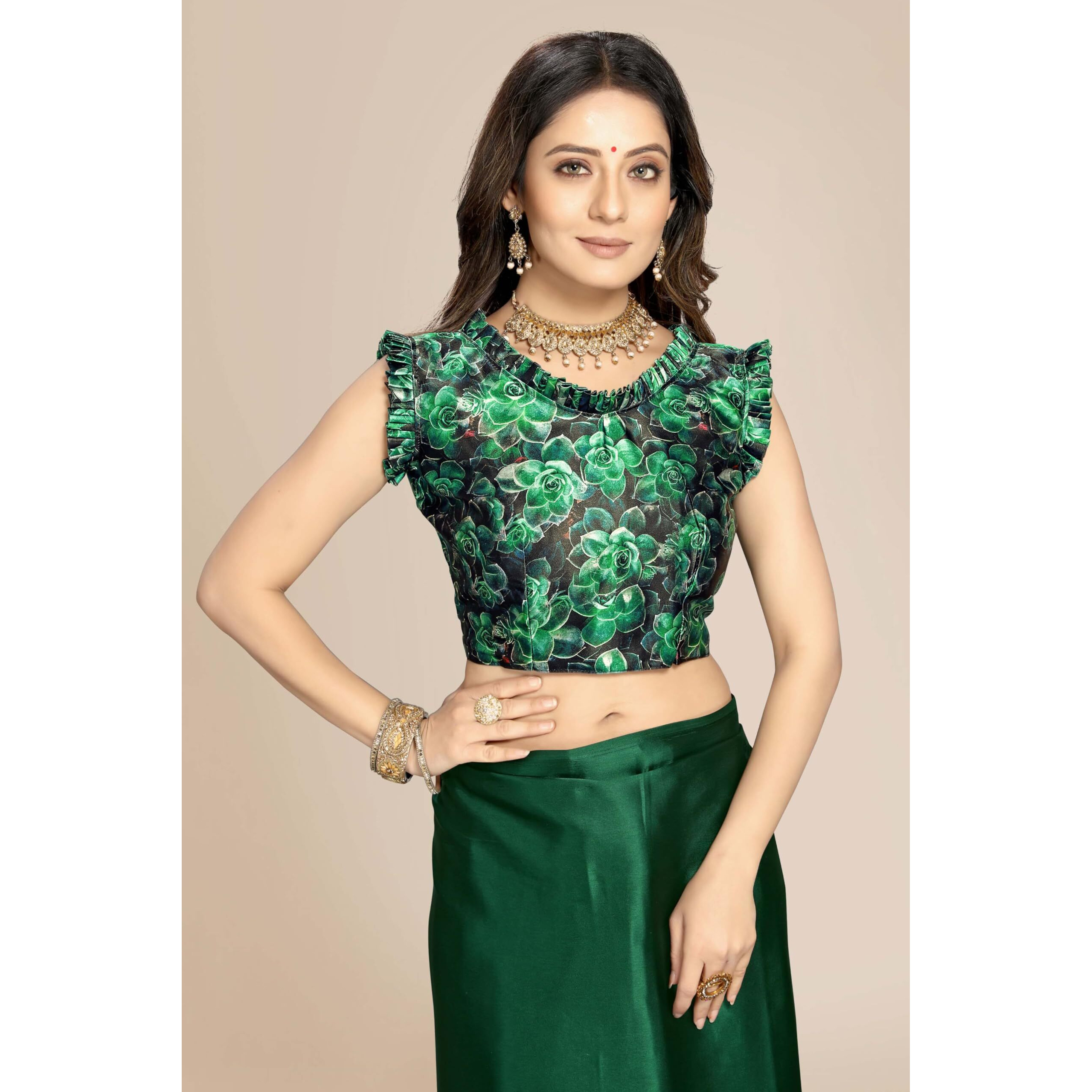 Kaugalian store Soft Satin Silk Saree for Girls and Women with Designer Digital Printed Blouse Piece - Green