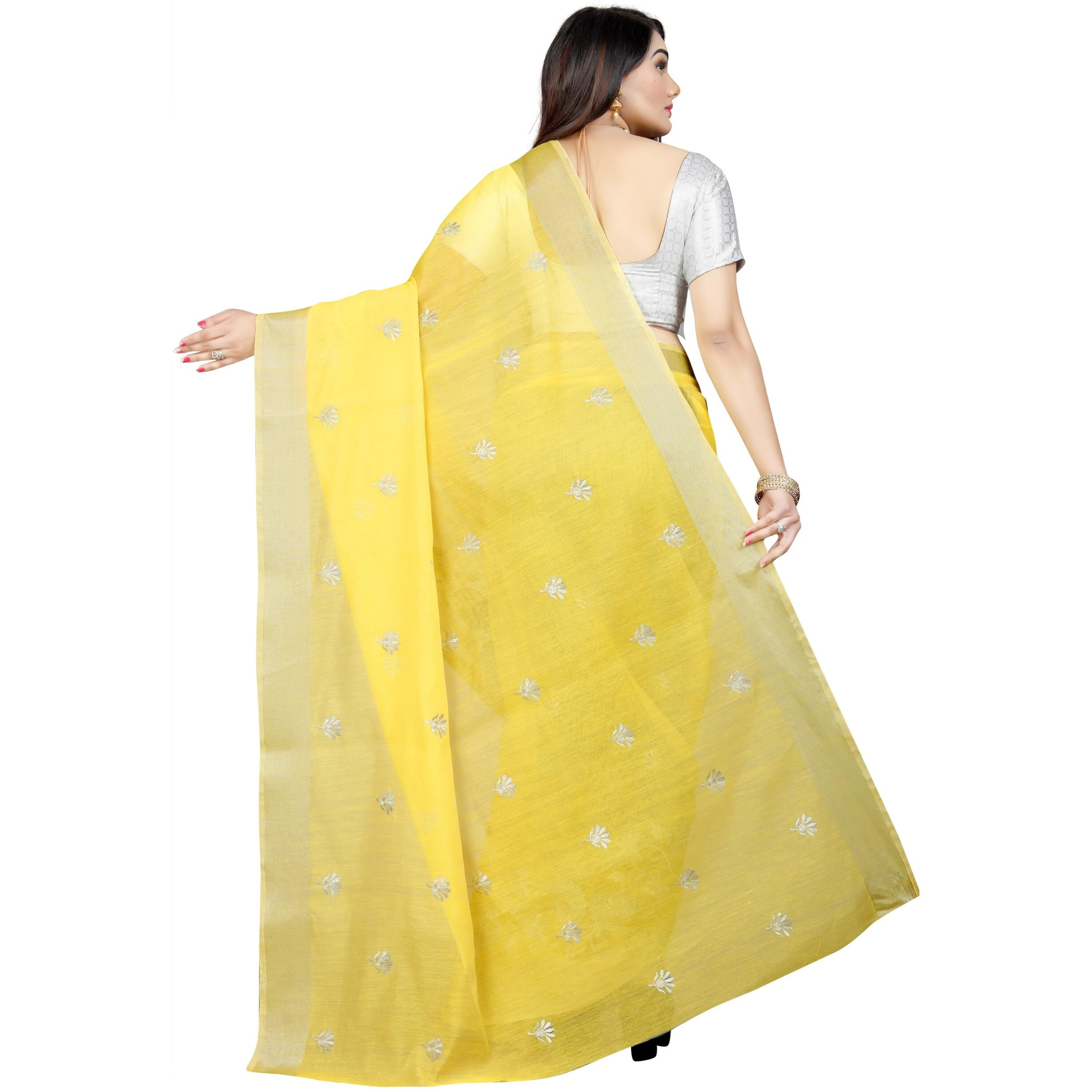 Indian Fashionista Stylish Cotton Silk Casual Wear Saree With Unstitched Blouse Piece For Women (Yellow)