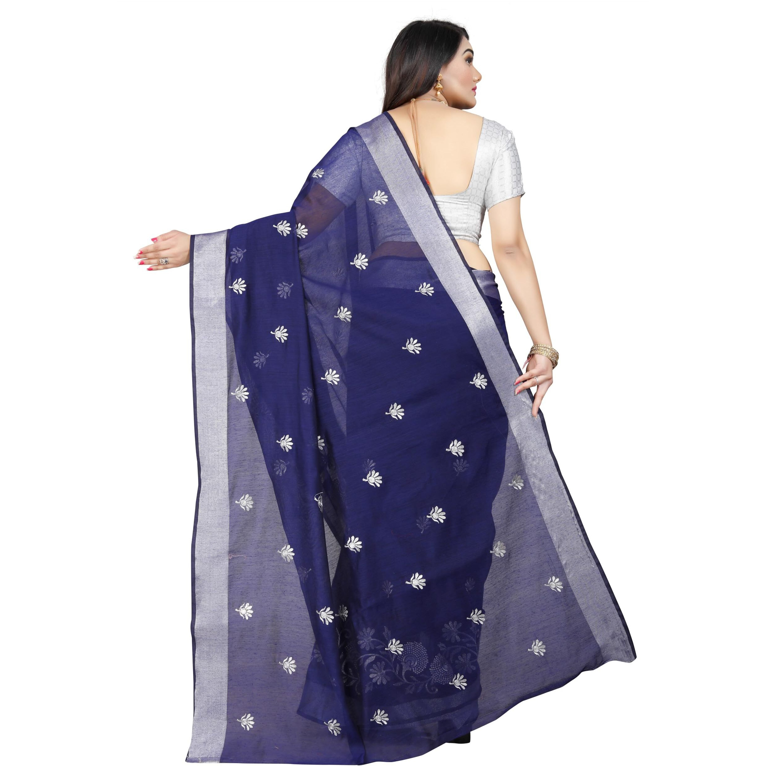 Indian Fashionista Stylish Cotton Silk Casual Wear Saree With Unstitched Blouse For Women (Blue)