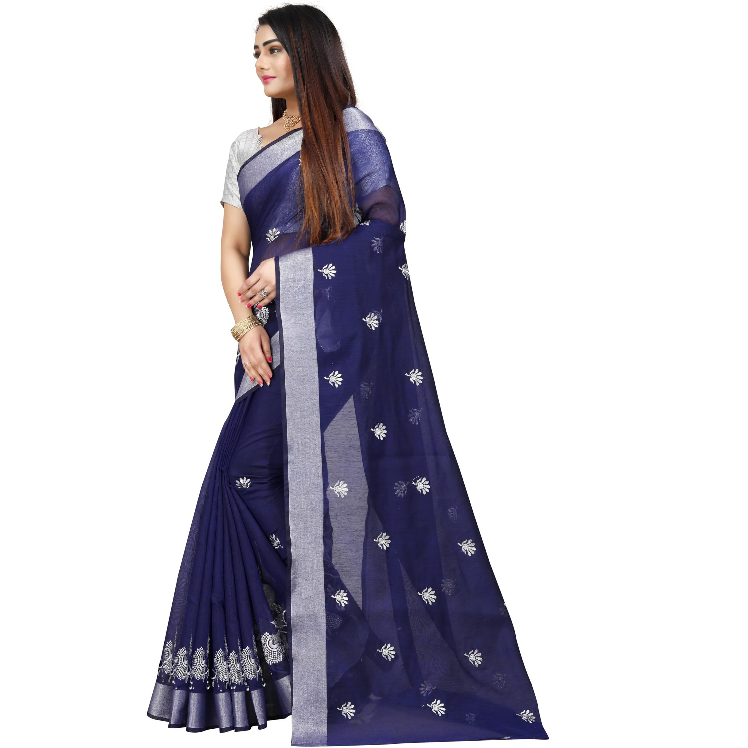 Indian Fashionista Stylish Cotton Silk Casual Wear Saree With Unstitched Blouse For Women (Blue)