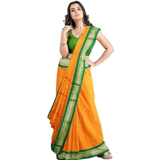 Florely Womens Paithani Cotton Silk Saree With Unstiched Blouse Piece