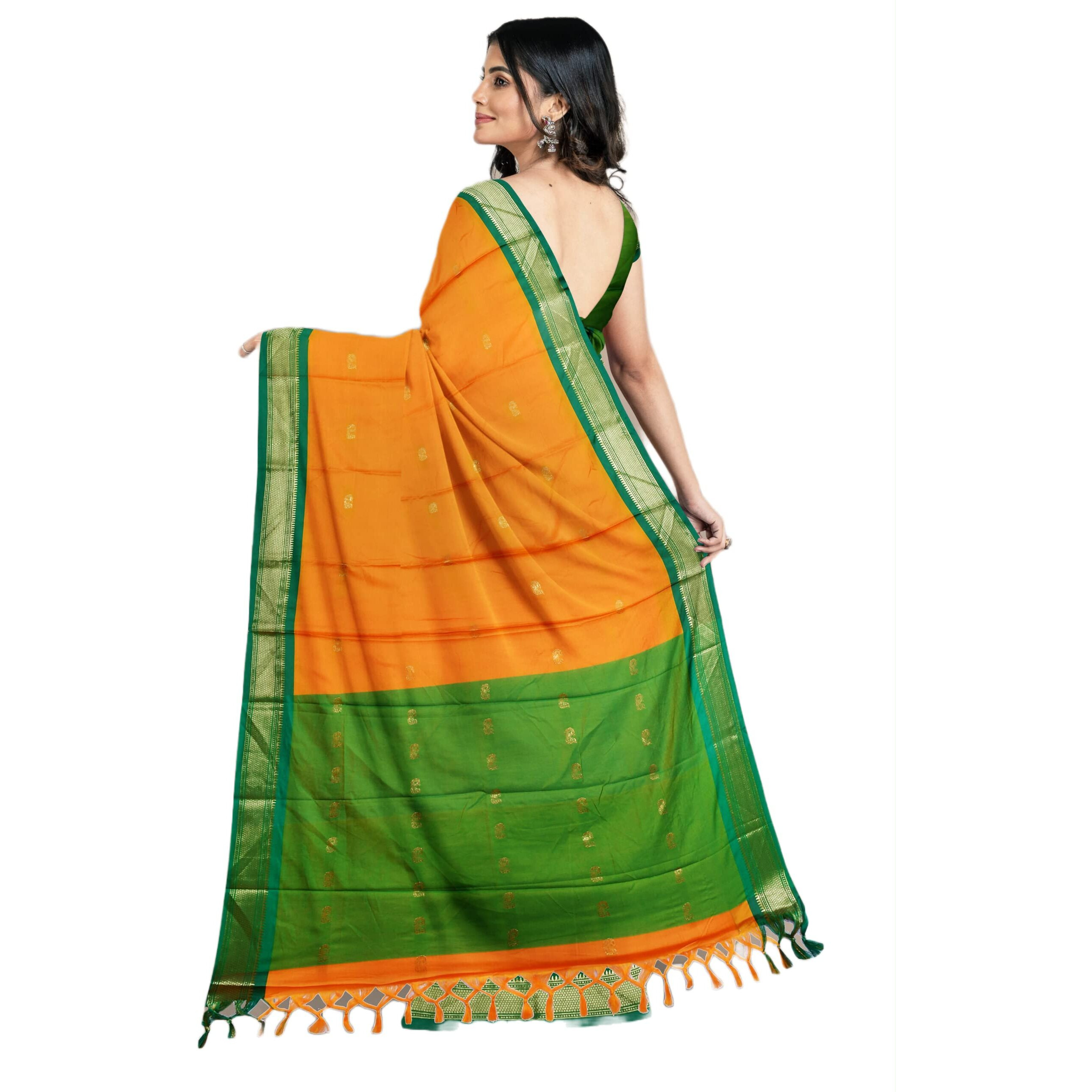 Florely Womens Paithani Cotton Silk Saree With Unstiched Blouse Piece