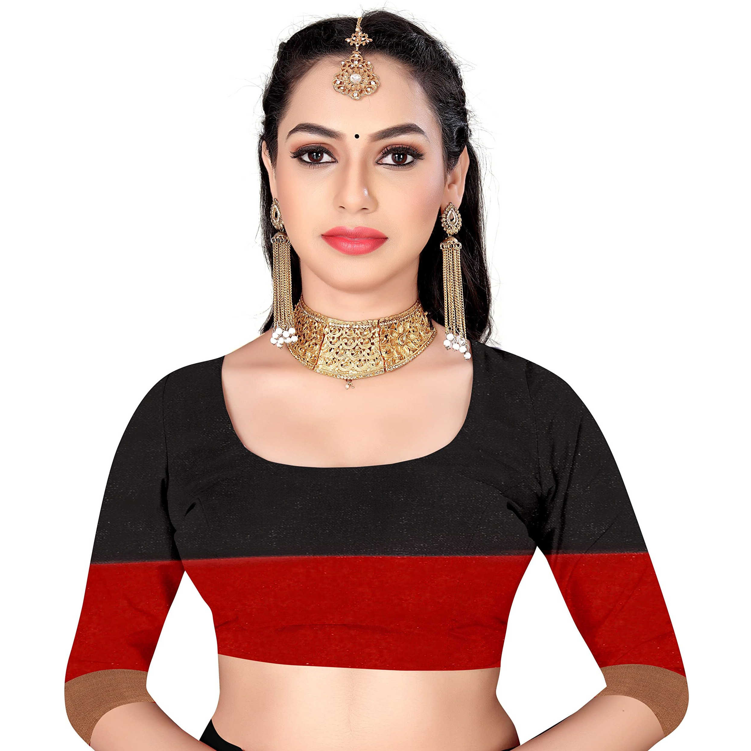 GRECIILOOKS Womens Cotton Blend Half & Half Women Saree For Women (BLACK)