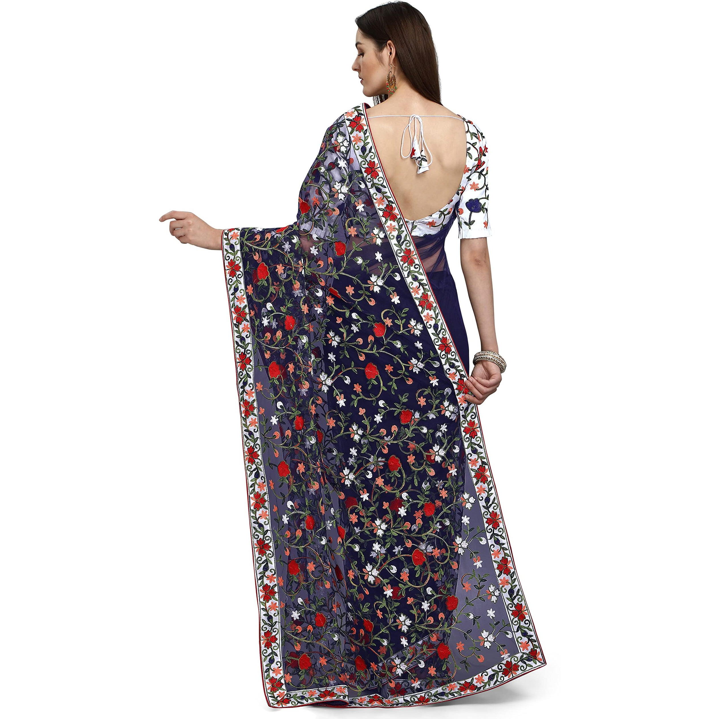 PATLANI FASHION New Bollywood BlockBuster Design Launching Net Embroidery Designer saree Blue.