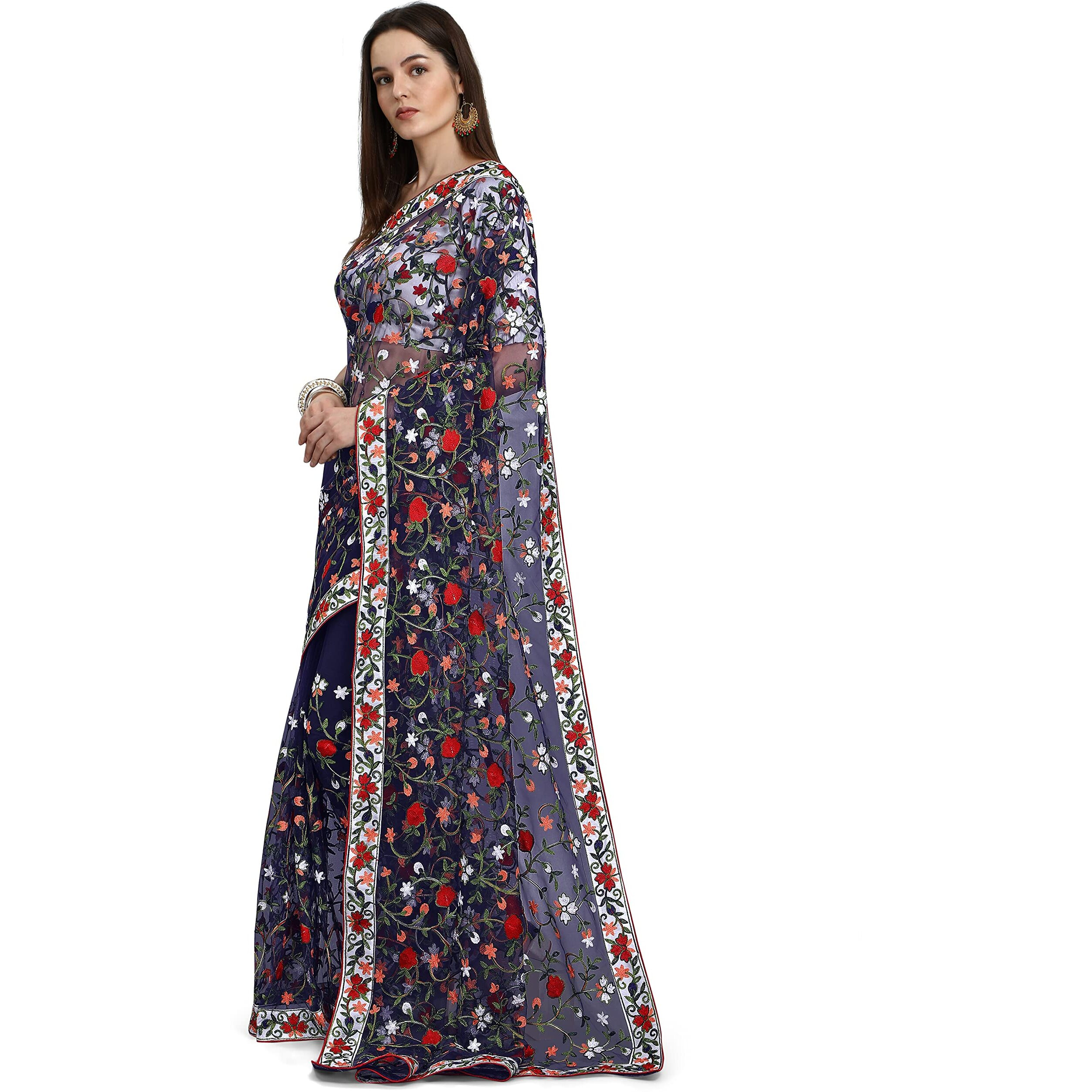 PATLANI FASHION New Bollywood BlockBuster Design Launching Net Embroidery Designer saree Blue.