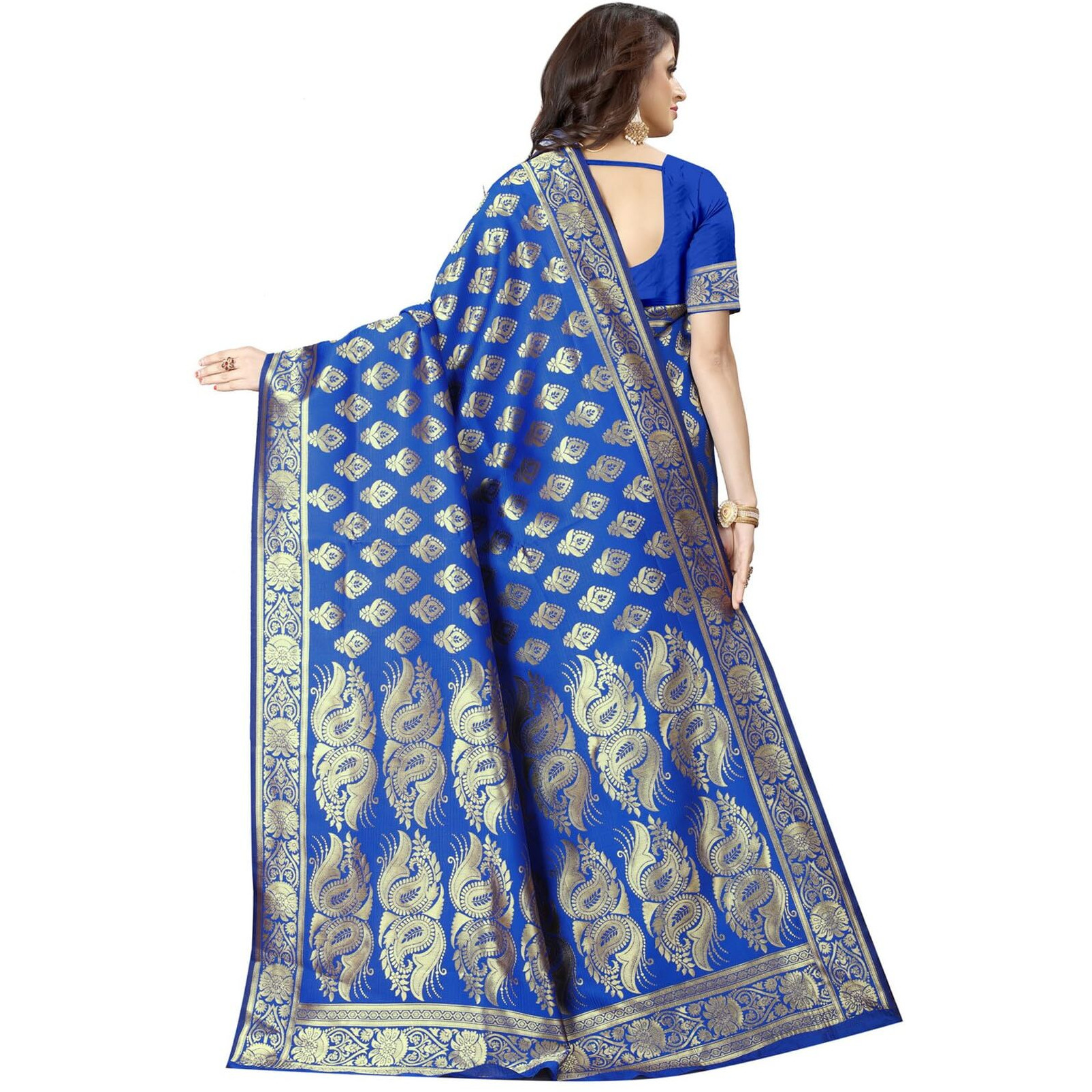 Sugathari Womens Banarasi Saree Pure Kanjivaram Silk Saree Soft new ladies 2023 Design Wear Pattu Sarees Latest Cotton Party Sari collections With Blouse Piece for Wedding sadi (PARI 75 R BLUE)
