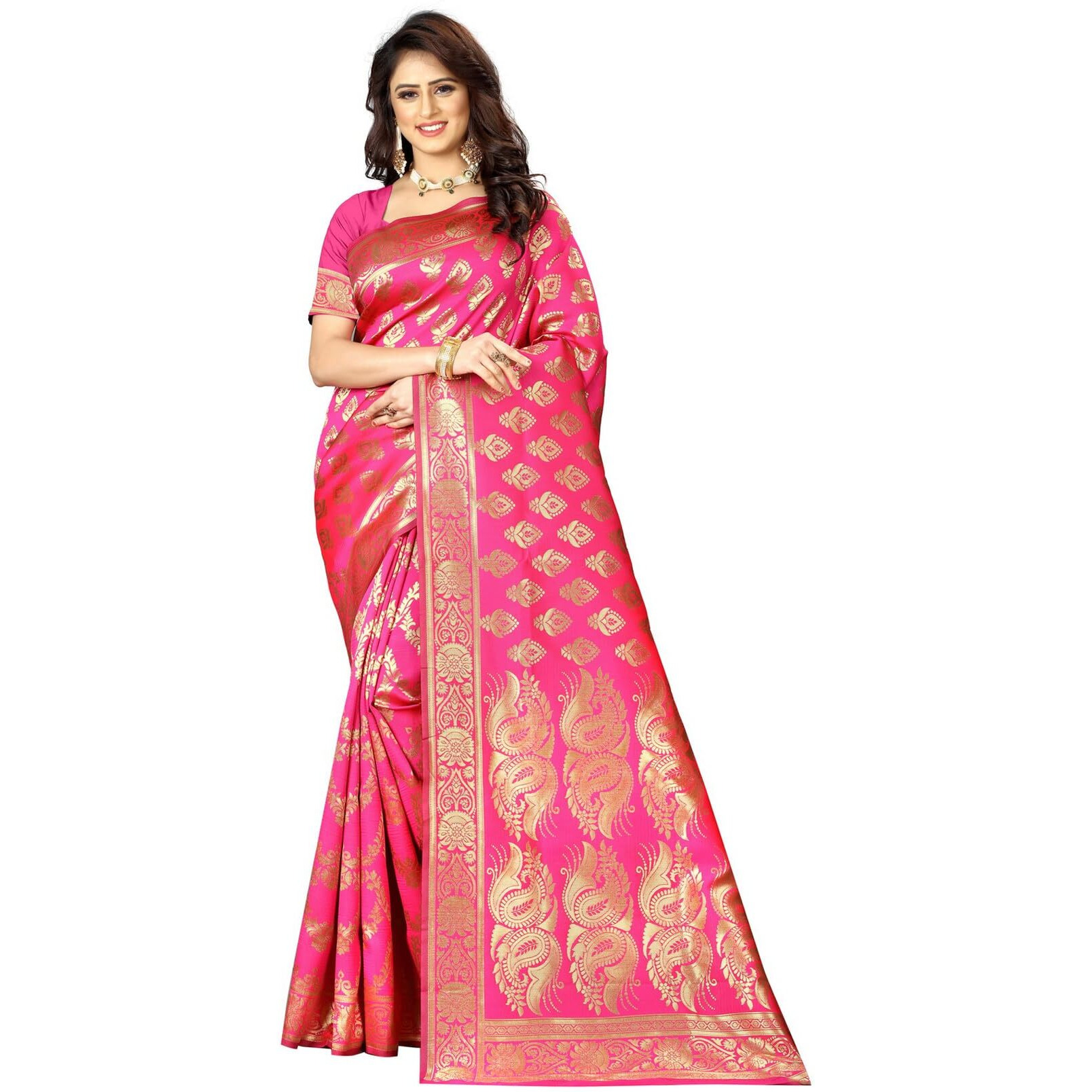 Sugathari Womens Banarasi Saree Pure Kanjivaram Silk Saree Soft new ladies 2023 Design Wear Pattu Sarees Latest Cotton Party Sari collections With Blouse Piece for Wedding sadi (PARI 75 PINK)