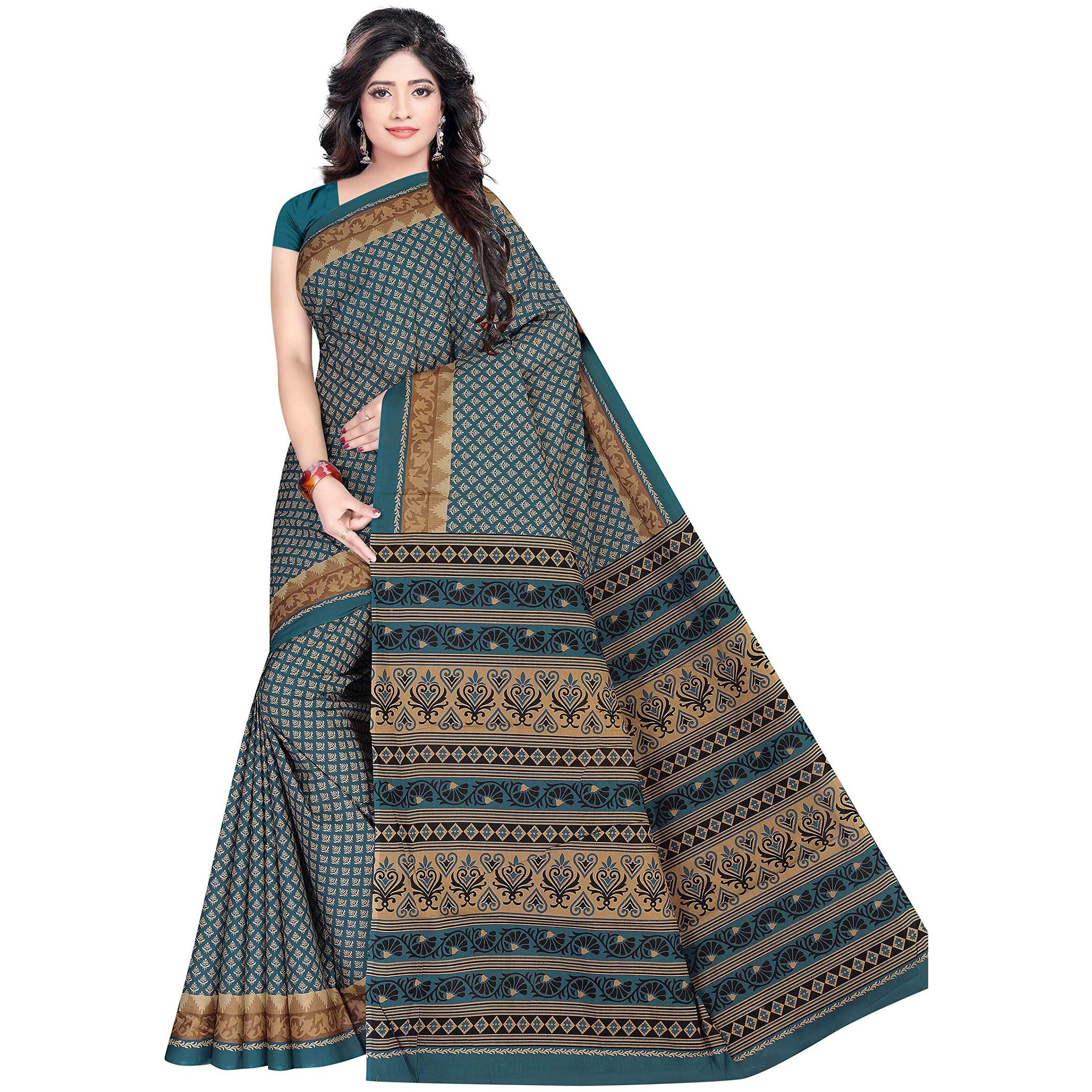 TAMAIRA FASHION Womens Plain Cotton Saree (2198_Blue)