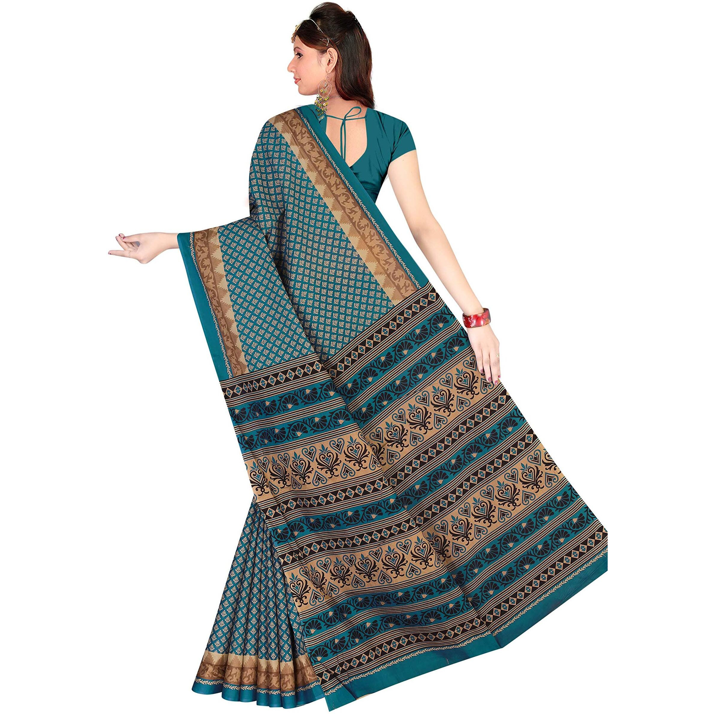 TAMAIRA FASHION Womens Plain Cotton Saree (2198_Blue)