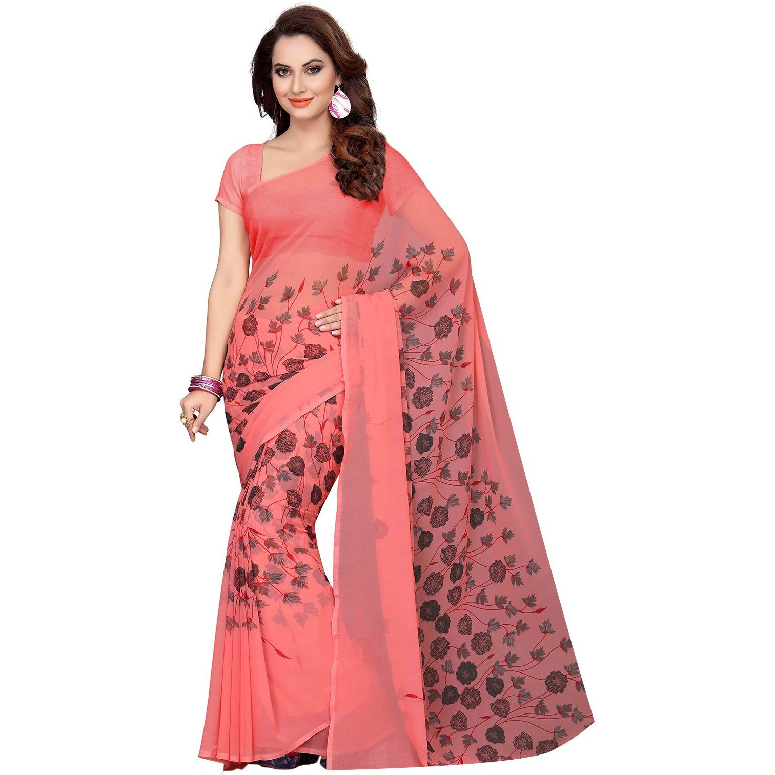 Ishin Combo of 5 Faux Georgette Multicolor Printed Womens SareeSari