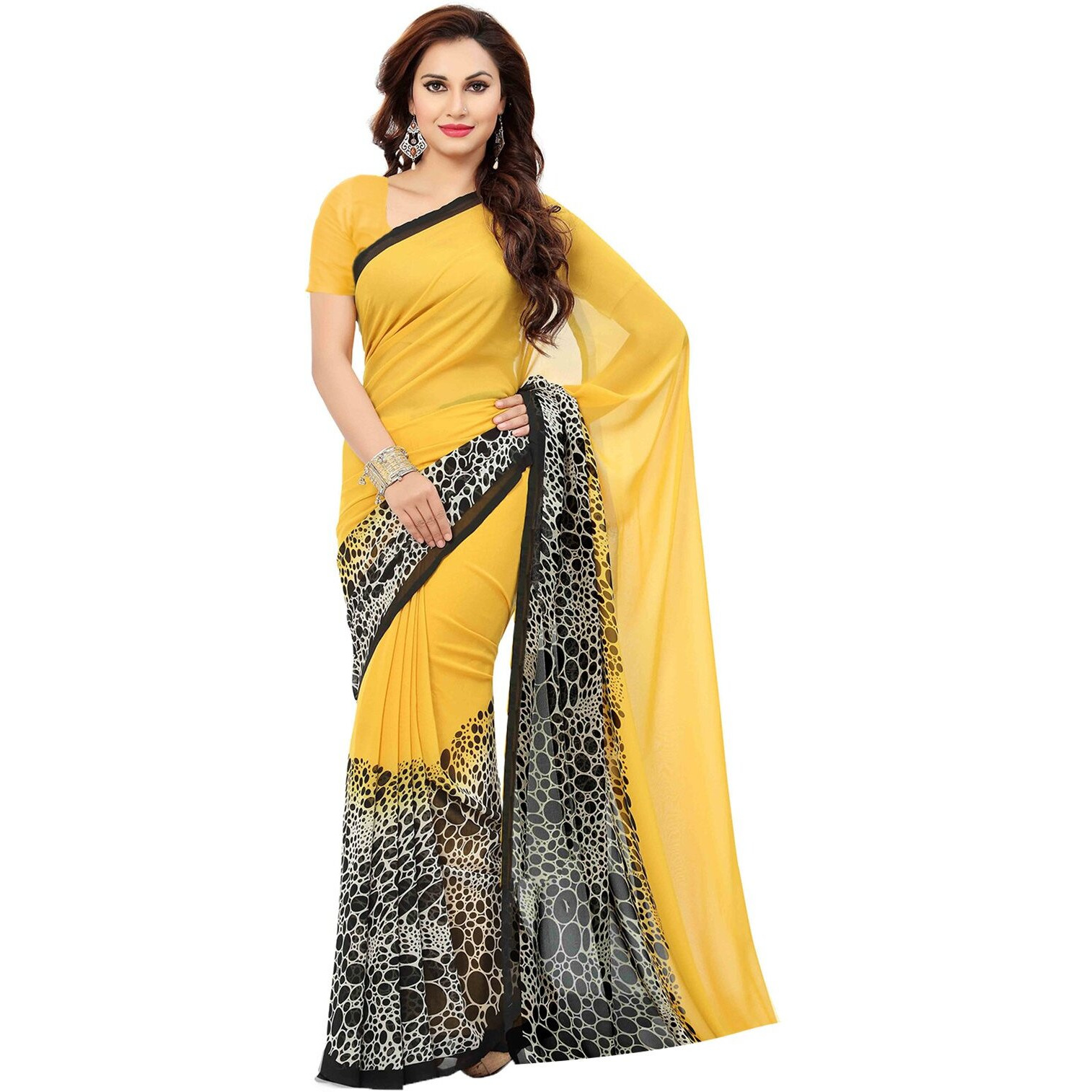 Ishin Combo of 5 Faux Georgette Multicolor Printed Womens SareeSari