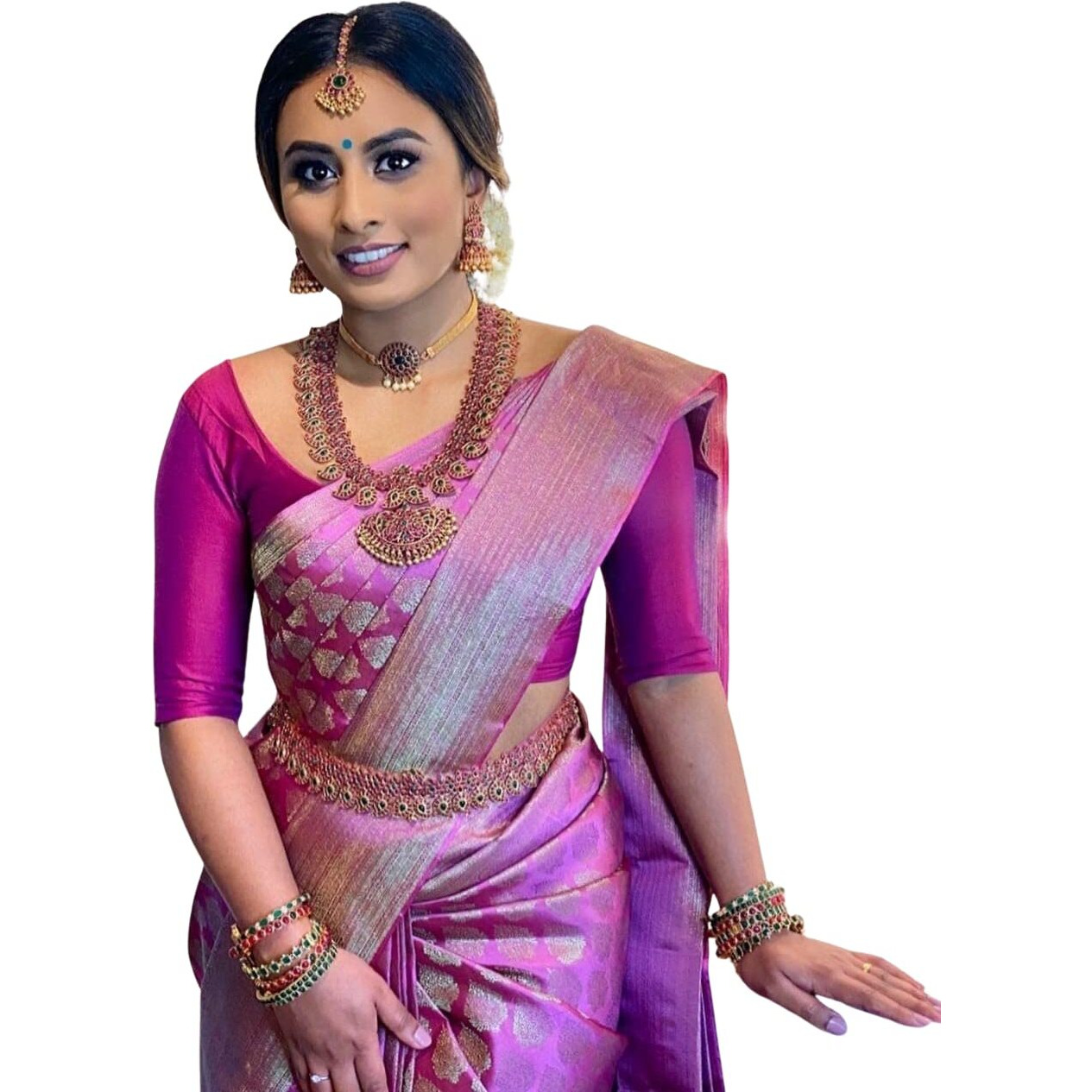 SGF11- Womens Kanjivaram Soft Lichi Silk Saree With Blouse Piece (Dull Pink)