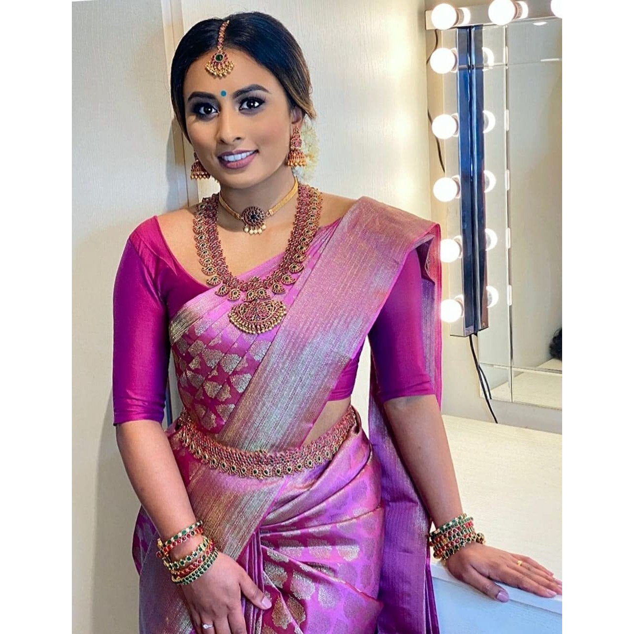 SGF11- Womens Kanjivaram Soft Lichi Silk Saree With Blouse Piece (Dull Pink)