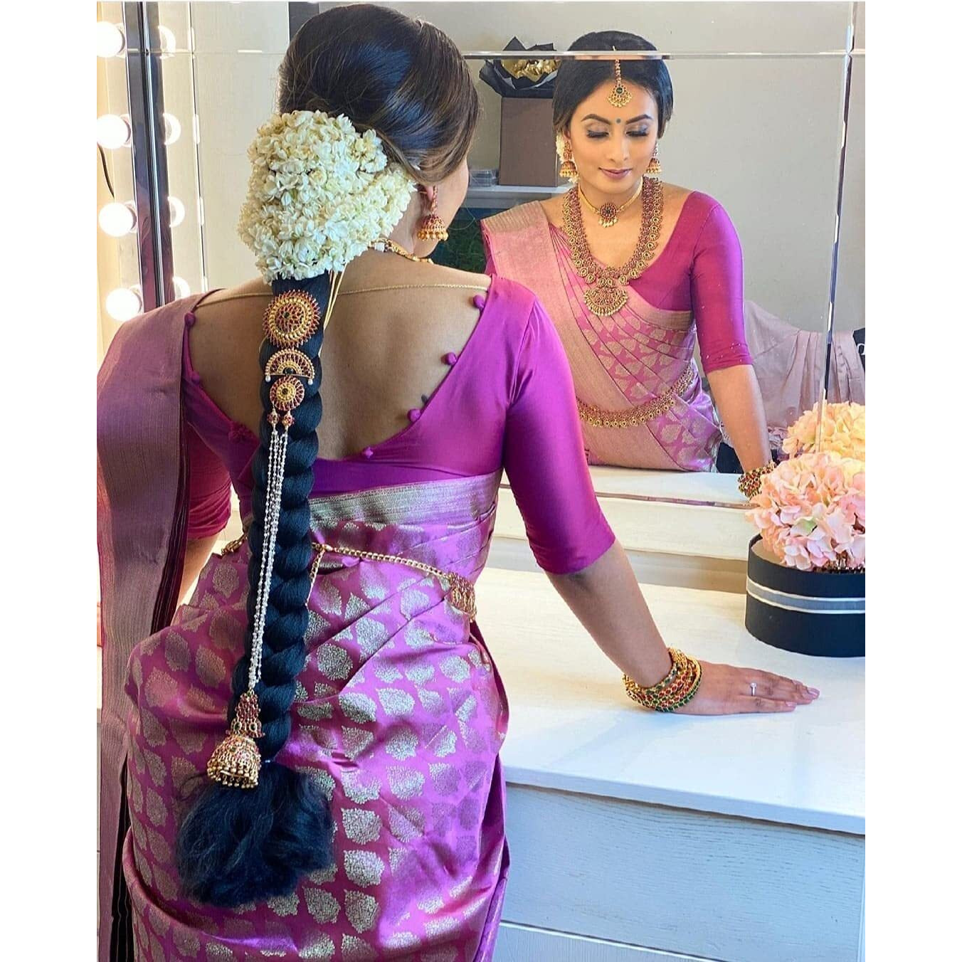 SGF11- Womens Kanjivaram Soft Lichi Silk Saree With Blouse Piece (Dull Pink)