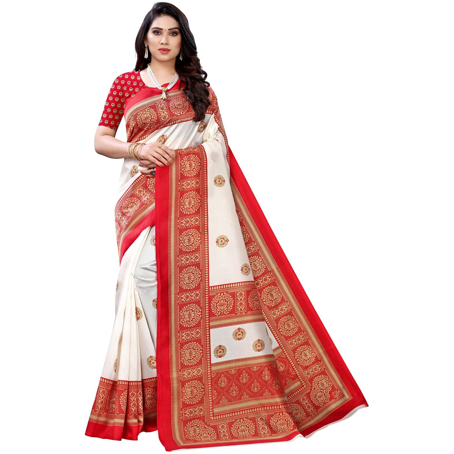 Satrani Womens Art Silk Saree (2019ST121_Red)