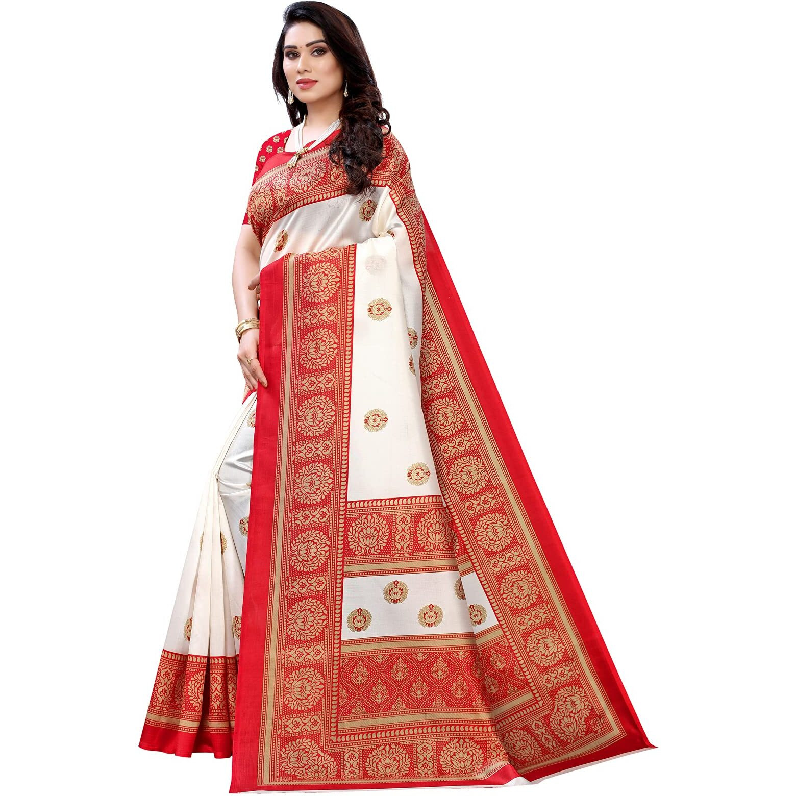 Satrani Womens Art Silk Saree (2019ST121_Red)